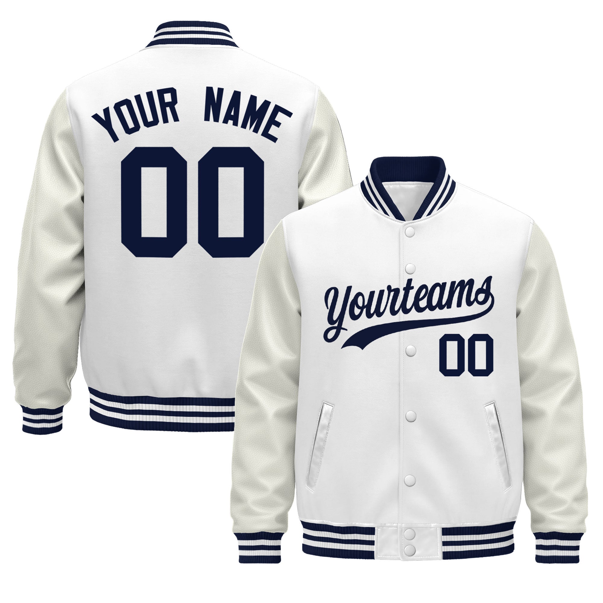 Custom White Navy Classic Style Leather Sleeves Wrinkle-Resistant Jacket| KXKSHOP