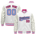 Custom White Pink Light Blue Classic Style Leather Sleeves Wrinkle-Resistant Jacket| KXKSHOP