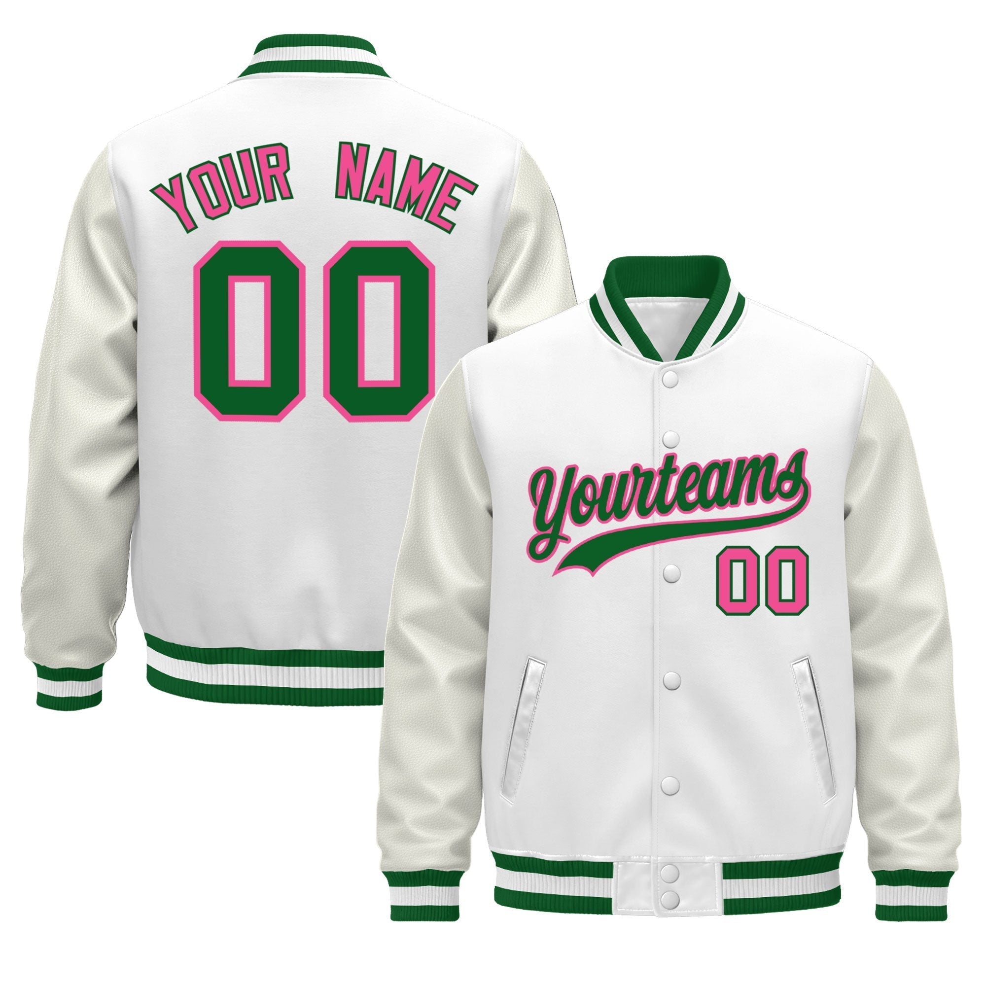 Custom White Kelly Green Classic Style Leather Sleeves Wrinkle-Resistant Jacket| KXKSHOP