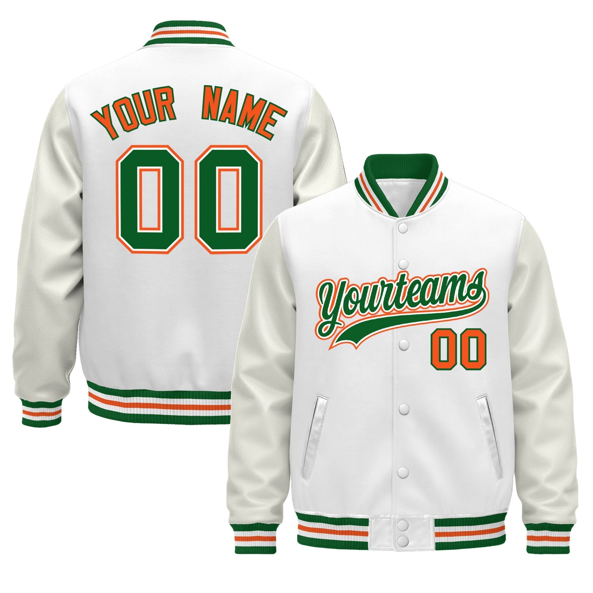Custom White Kelly Green Orange Classic Style Leather Sleeves Wrinkle-Resistant Jacket| KXKSHOP