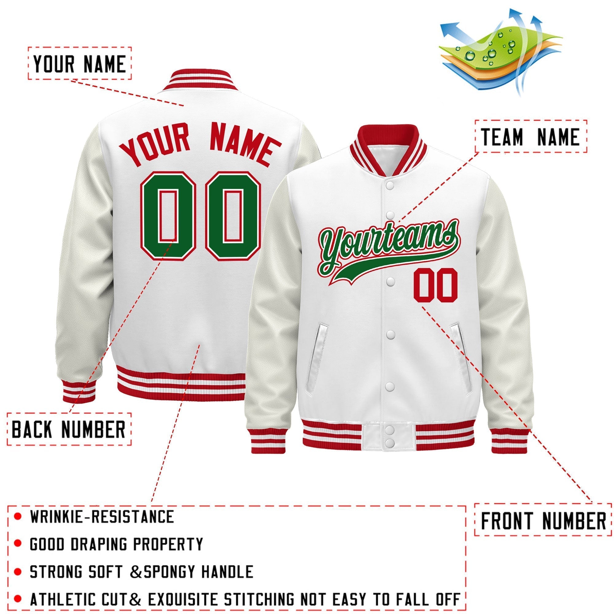 Custom White Red Classic Style Leather Sleeves Wrinkle-Resistant Jacket| KXKSHOP