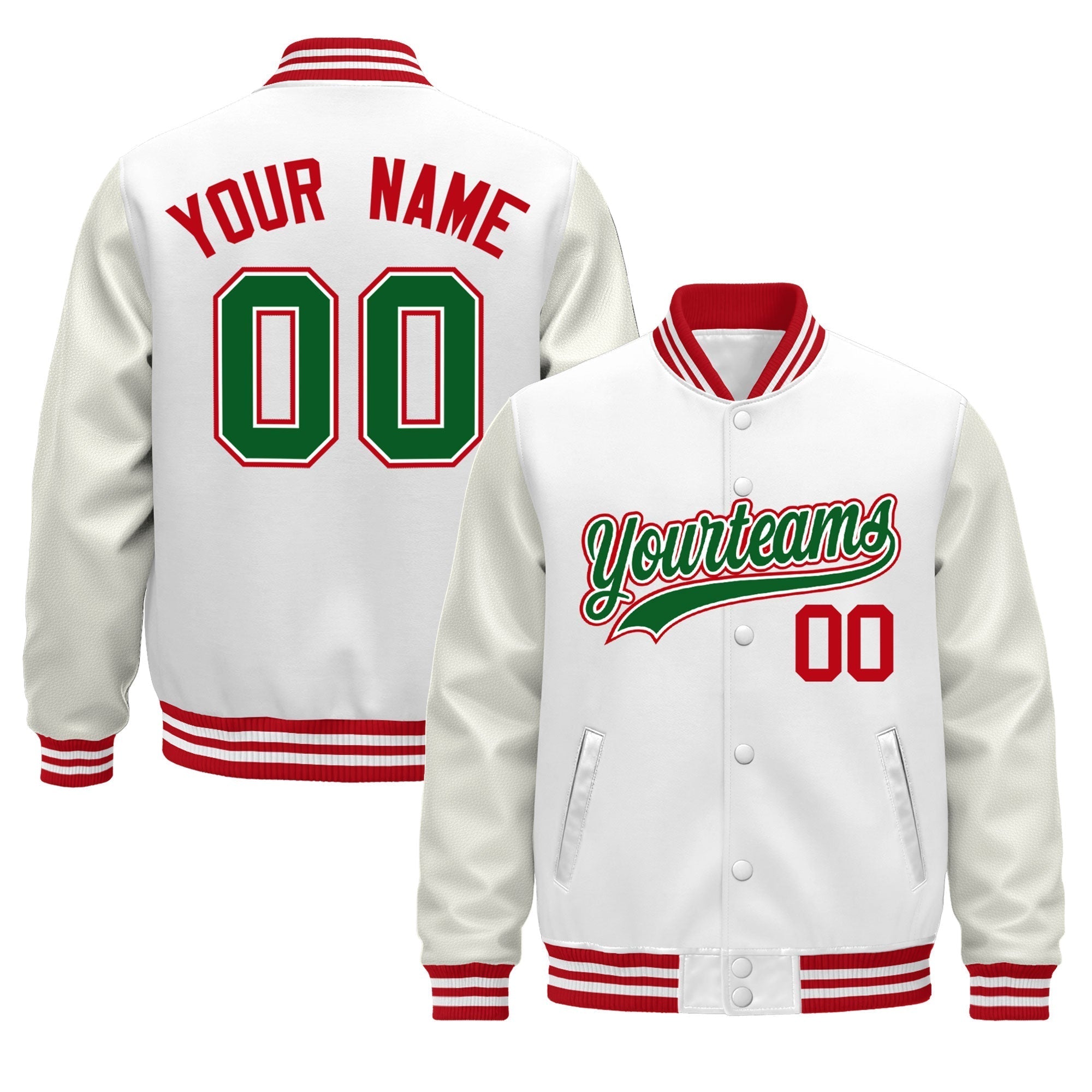 Custom White Red Classic Style Leather Sleeves Wrinkle-Resistant Jacket| KXKSHOP