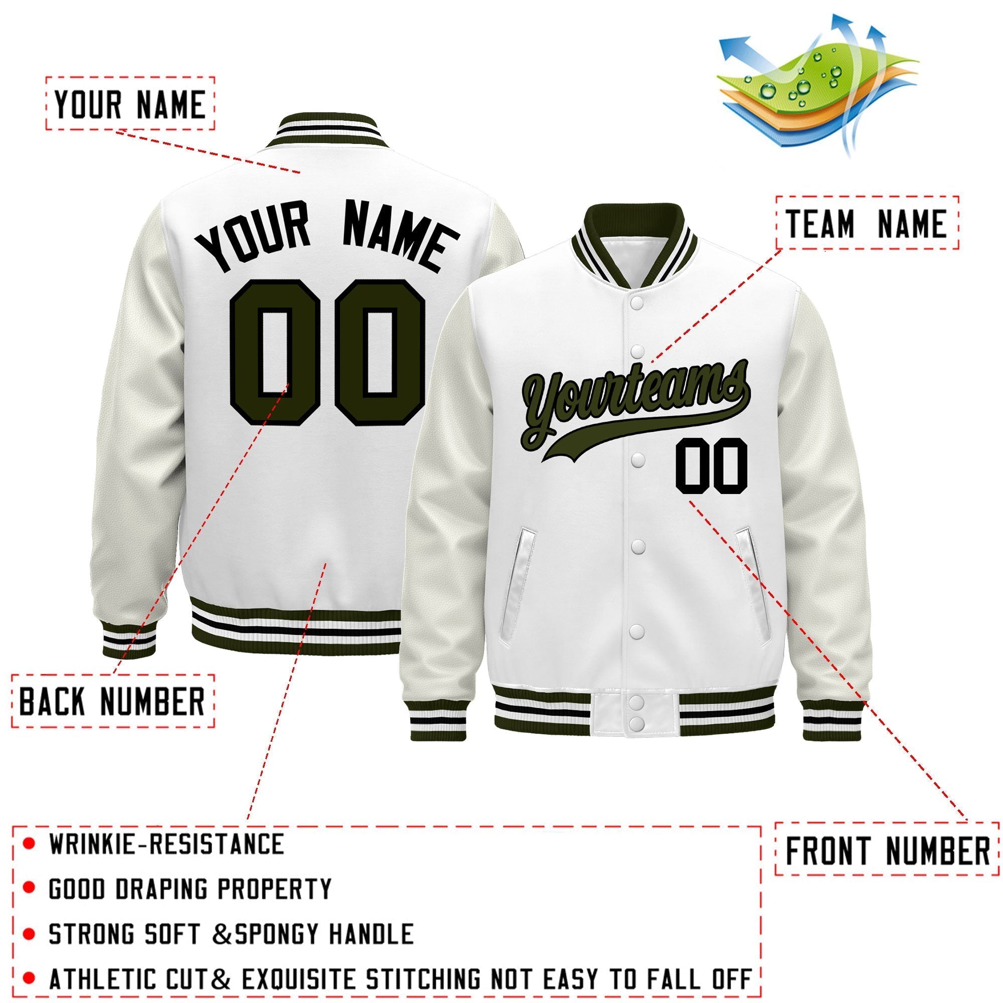 Custom White Olive Black Classic Style Leather Sleeves Wrinkle-Resistant Jacket| KXKSHOP