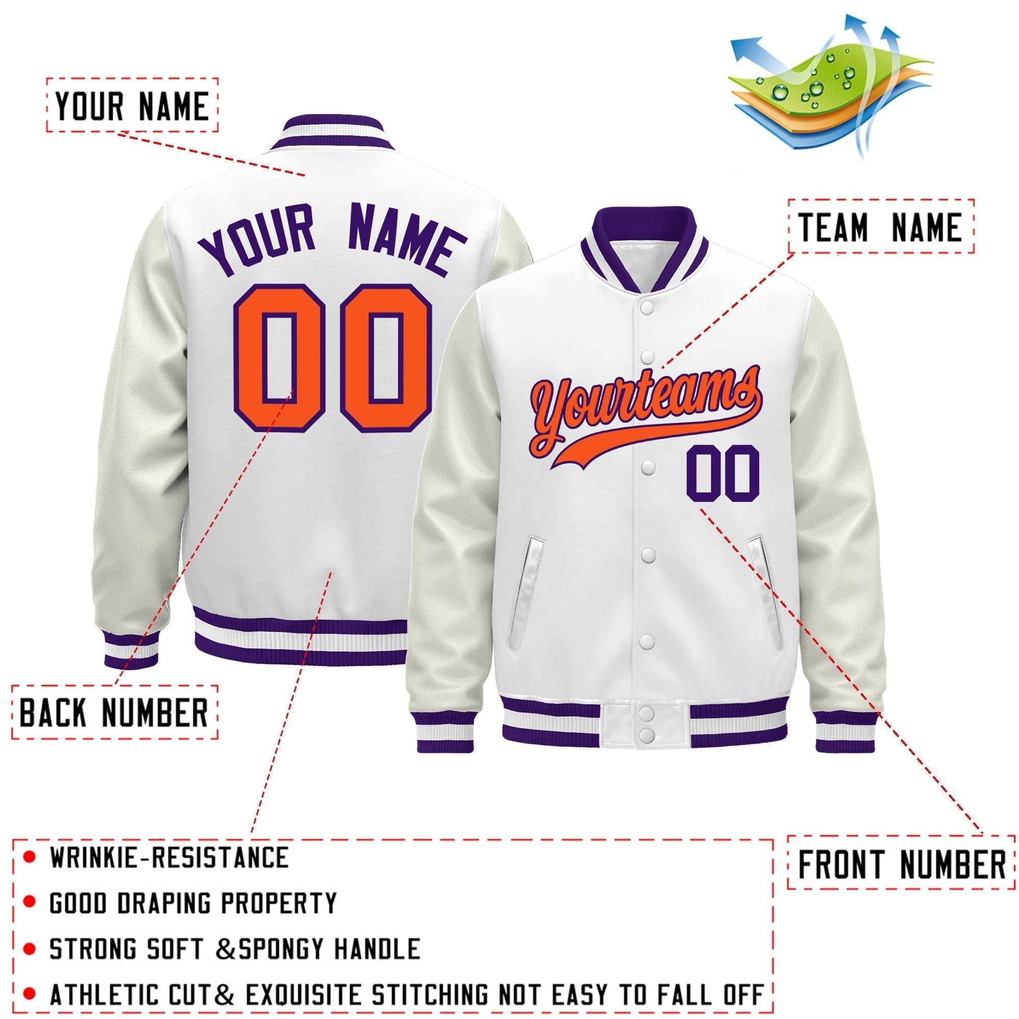 Custom White Purple Classic Style Leather Sleeves Wrinkle-Resistant Jacket| KXKSHOP