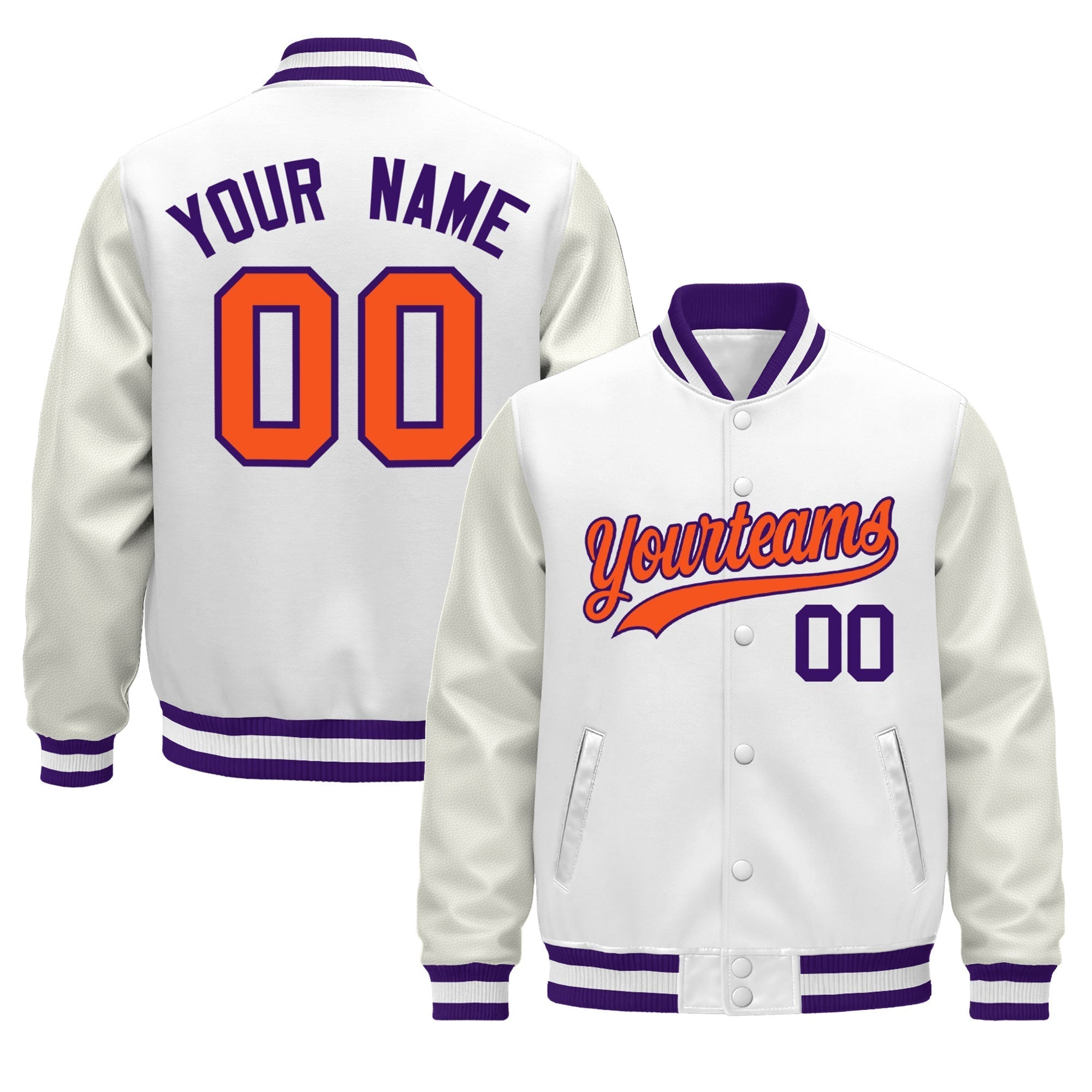 Custom White Purple Classic Style Leather Sleeves Wrinkle-Resistant Jacket| KXKSHOP
