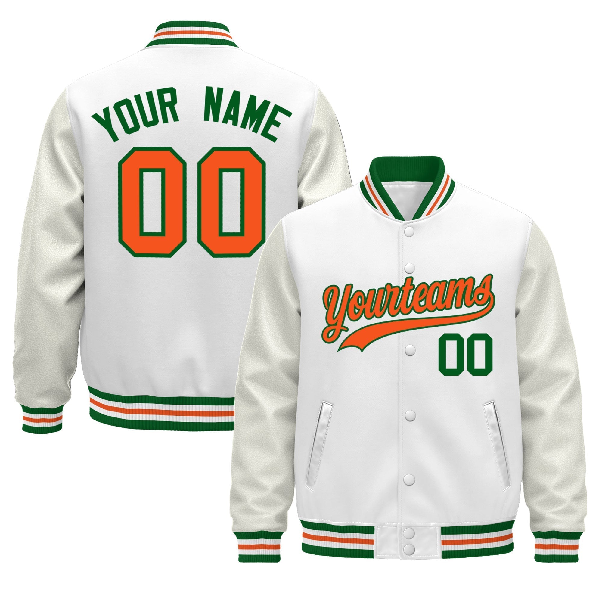Custom White Kelly Green Orange Classic Style Leather Sleeves Wrinkle-Resistant Jacket| KXKSHOP
