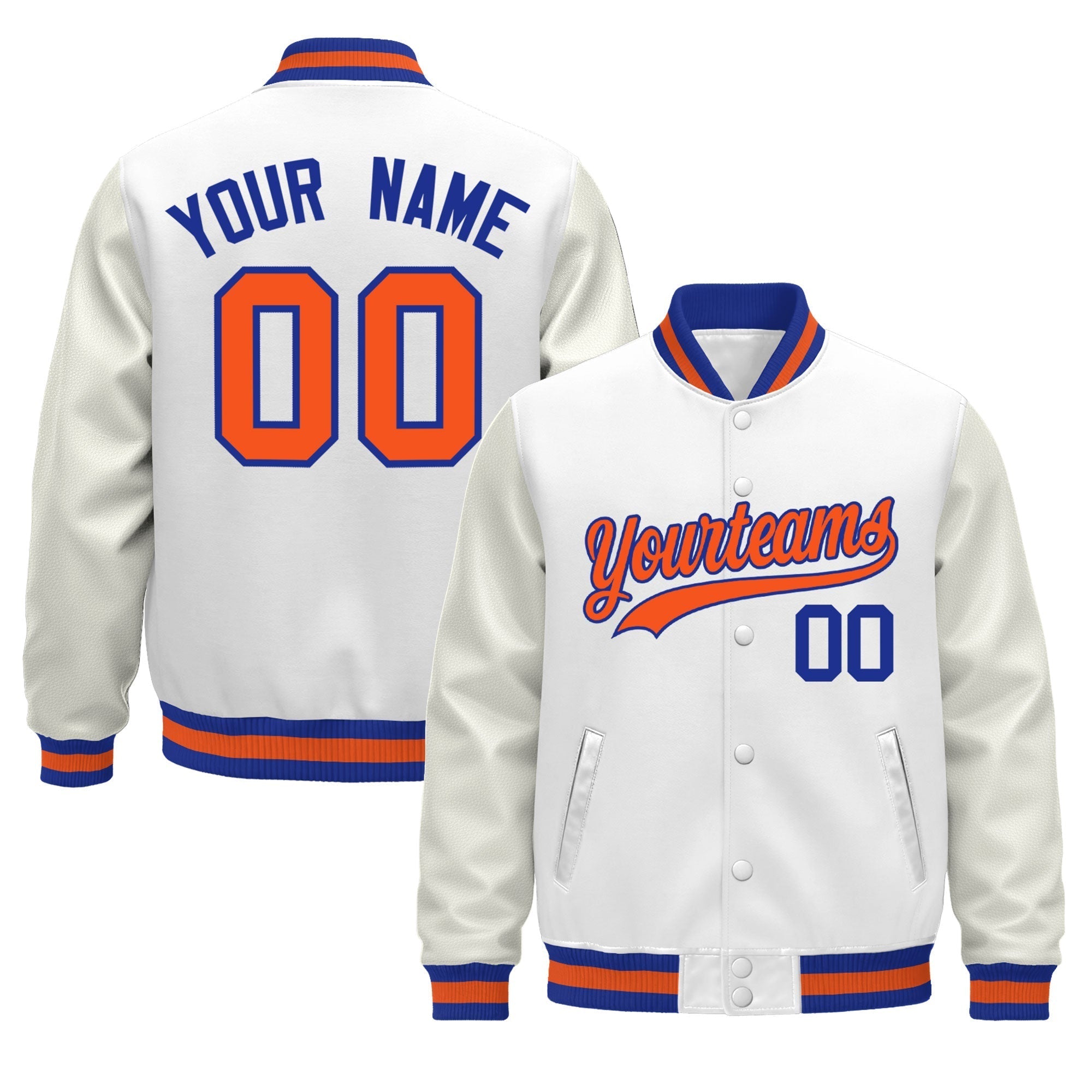 Custom White Royal Blue Orange Classic Style Leather Sleeves Wrinkle-Resistant Jacket| KXKSHOP