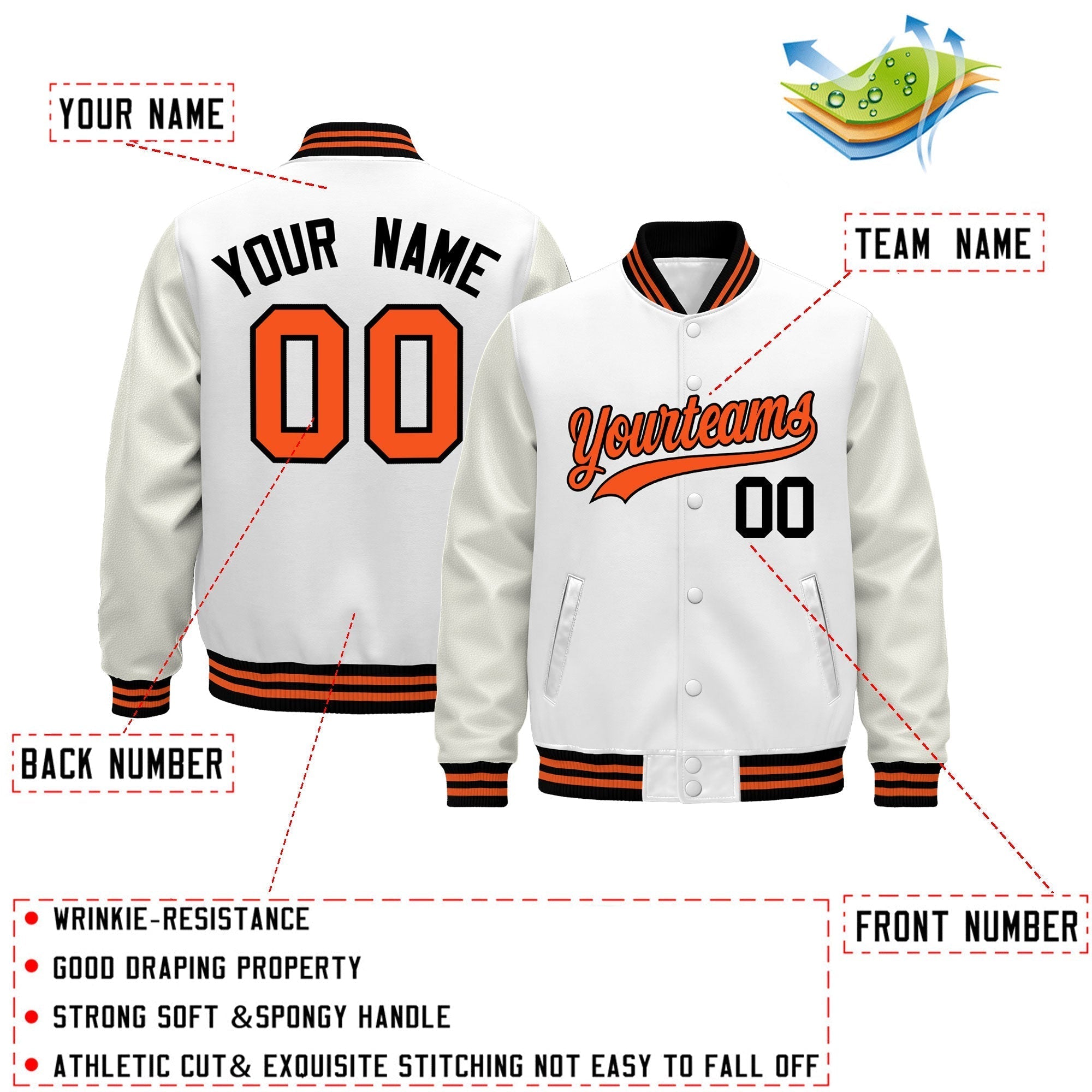 Custom White Black Orange Classic Style Leather Sleeves Wrinkle-Resistant Jacket| KXKSHOP