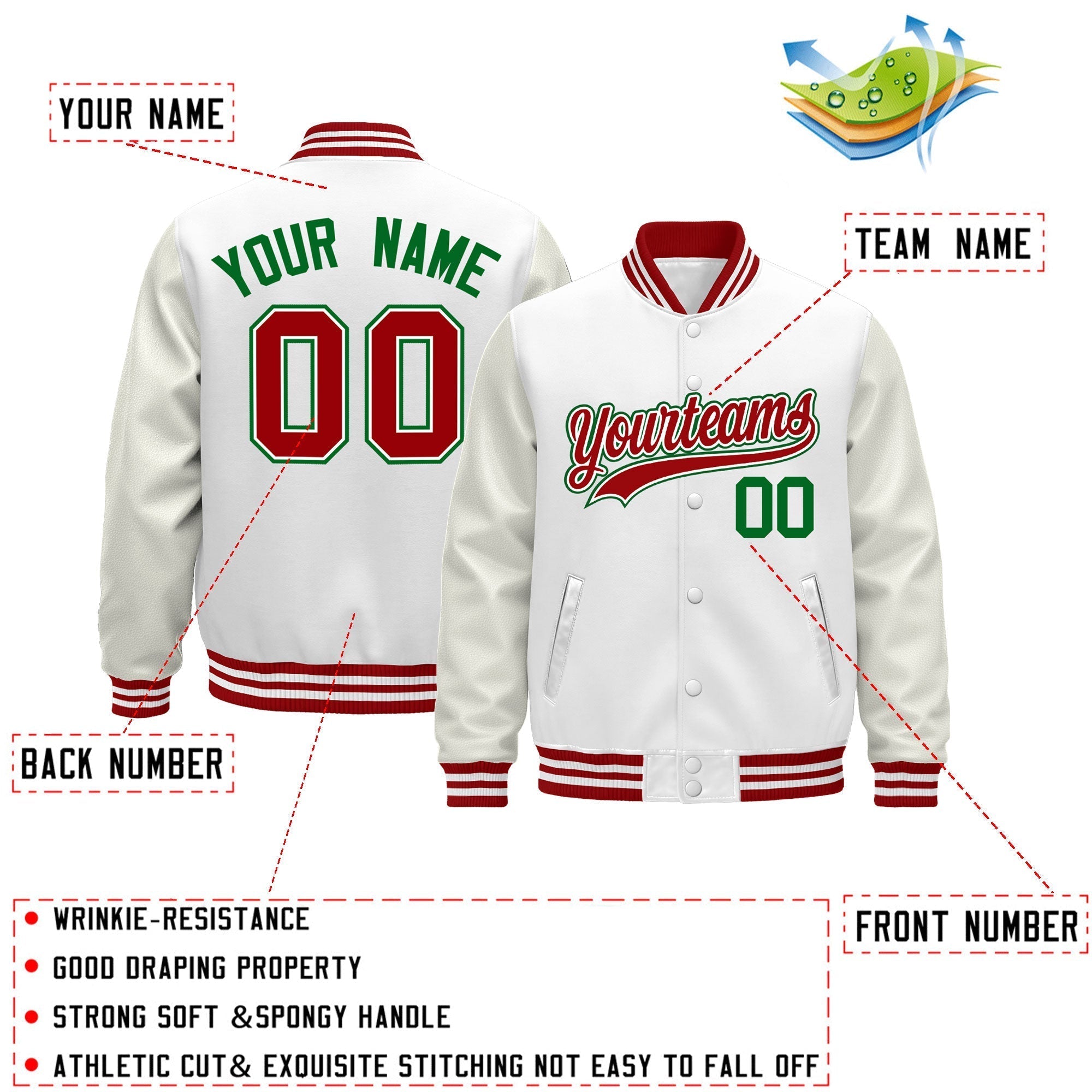 Custom White Red Classic Style Leather Sleeves Wrinkle-Resistant Jacket| KXKSHOP
