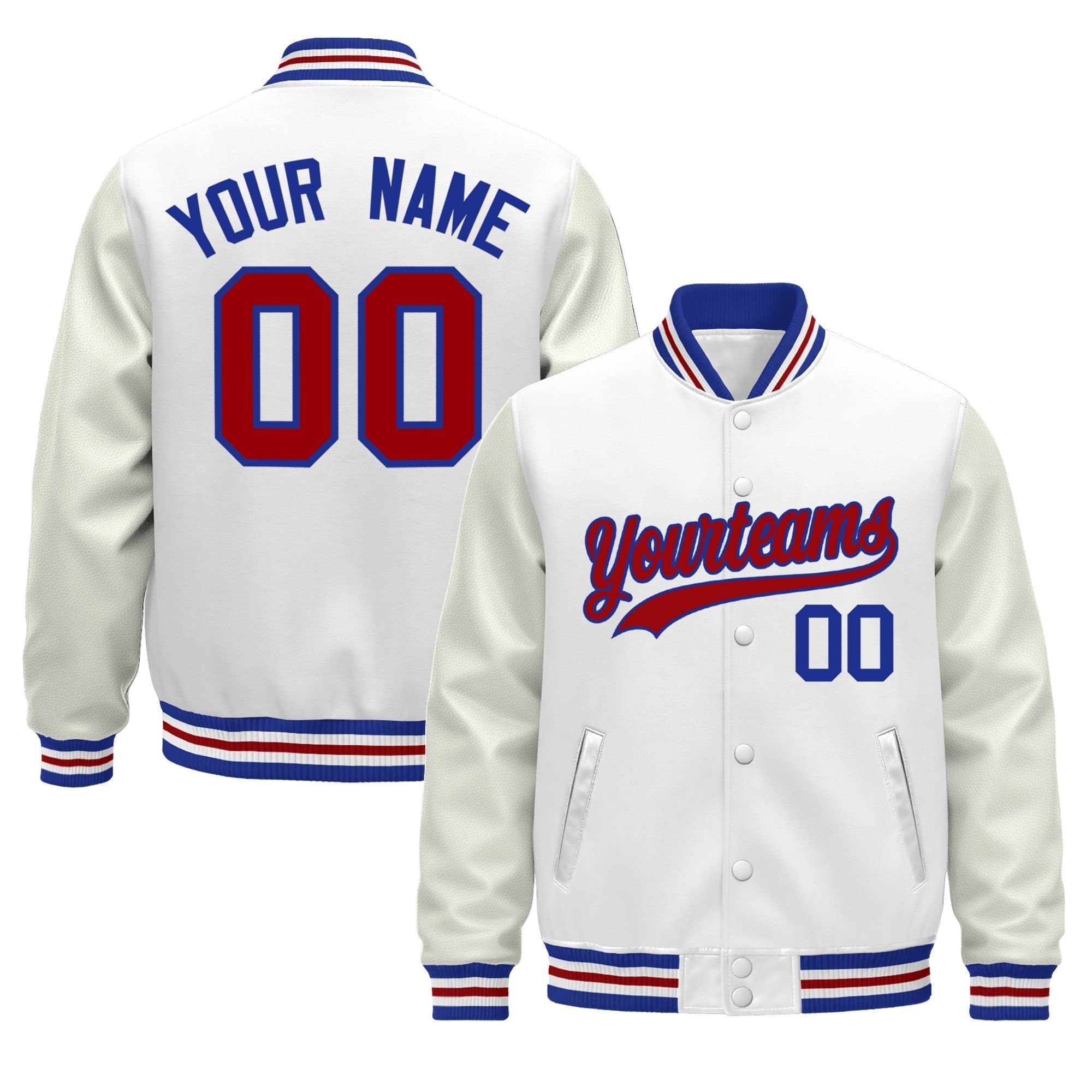 Custom White Royal Blue Red Classic Style Leather Sleeves Wrinkle-Resistant Jacket| KXKSHOP