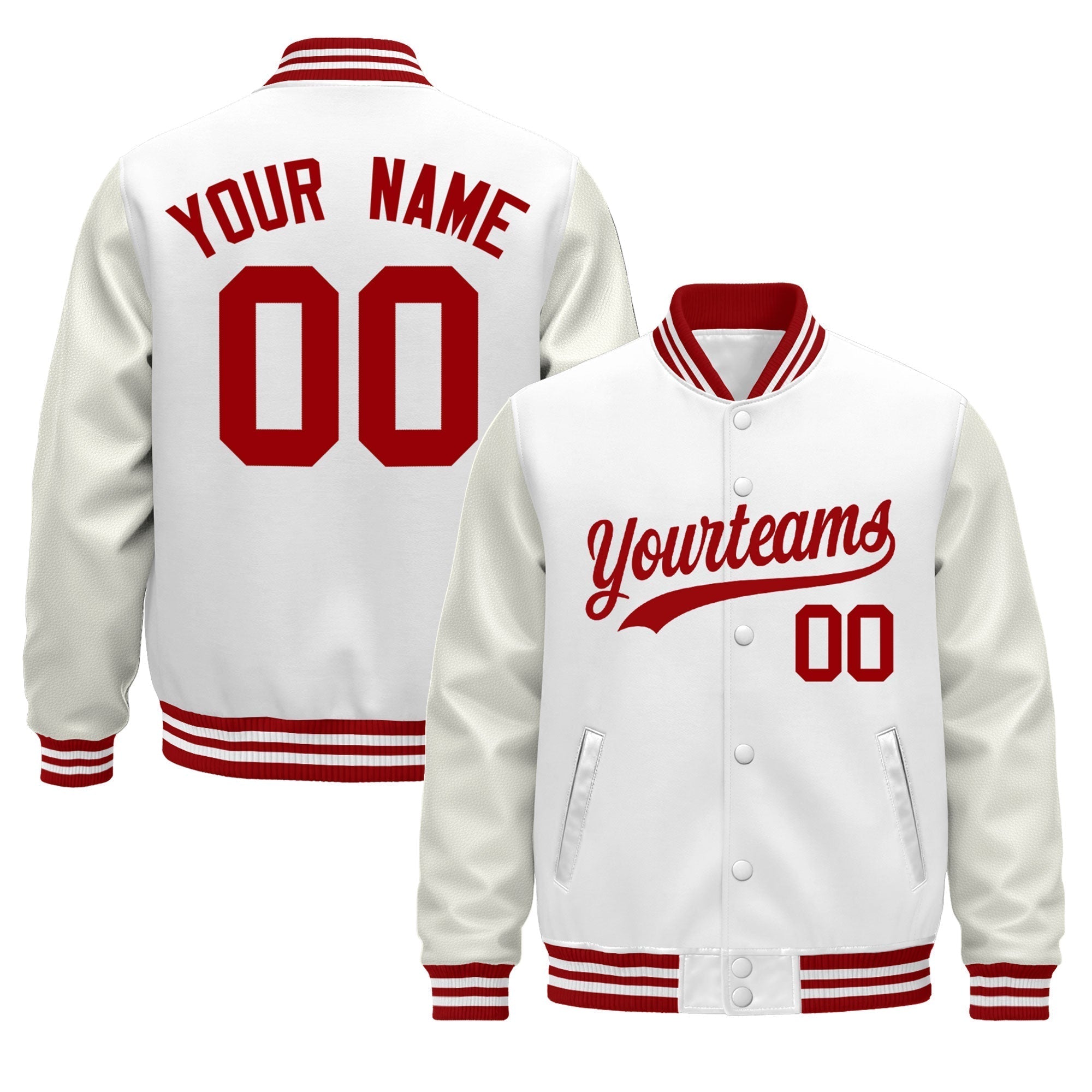 Custom White Red Classic Style Leather Sleeves Wrinkle-Resistant Jacket| KXKSHOP