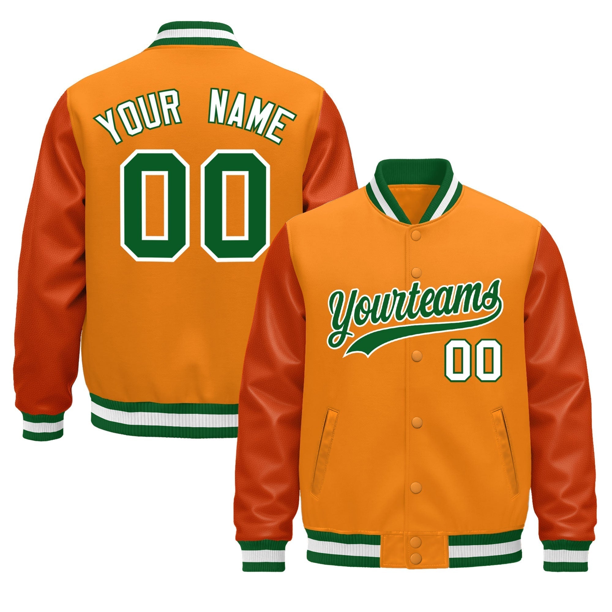 Custom Orange Kelly Green White Classic Style Leather Sleeves Wrinkle-Resistant Jacket| KXKSHOP
