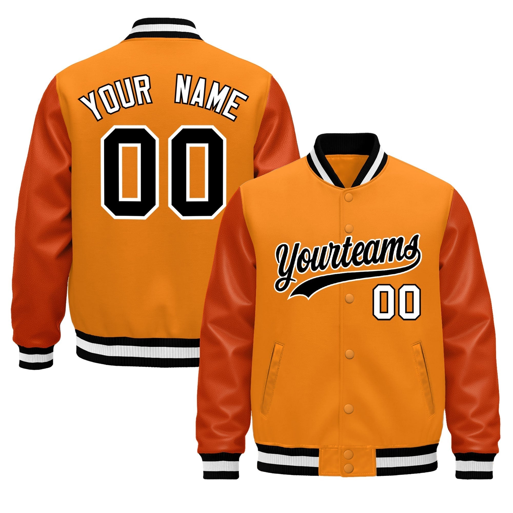Custom Orange Black White Classic Style Leather Sleeves Wrinkle-Resistant Jacket| KXKSHOP