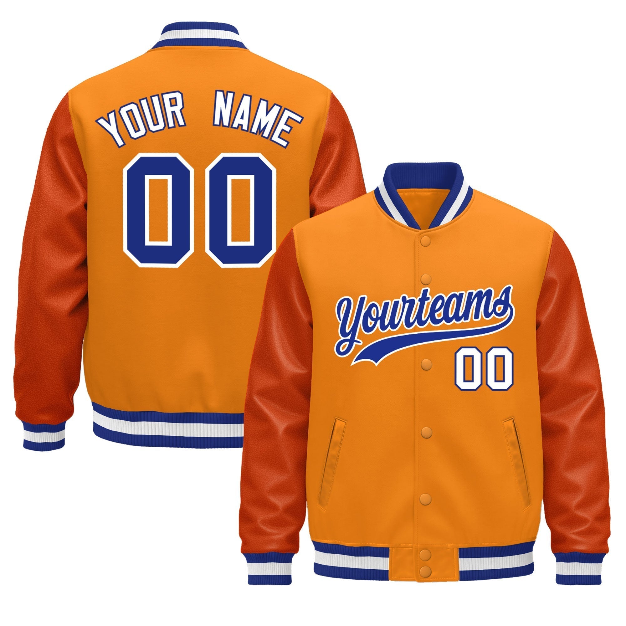 Custom Orange Royal Blue White Classic Style Leather Sleeves Wrinkle-Resistant Jacket| KXKSHOP