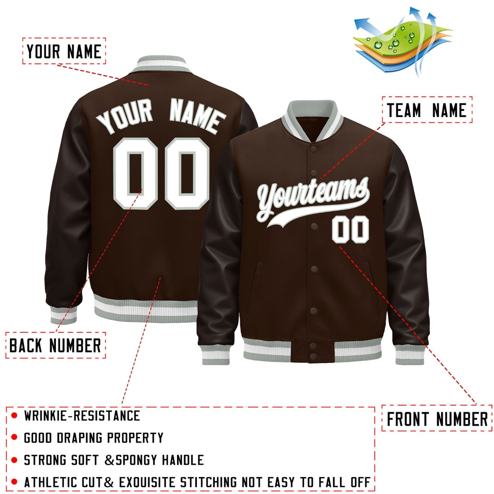 Custom Brown Gray White Classic Style Leather Sleeves Wrinkle-Resistant Jacket| KXKSHOP