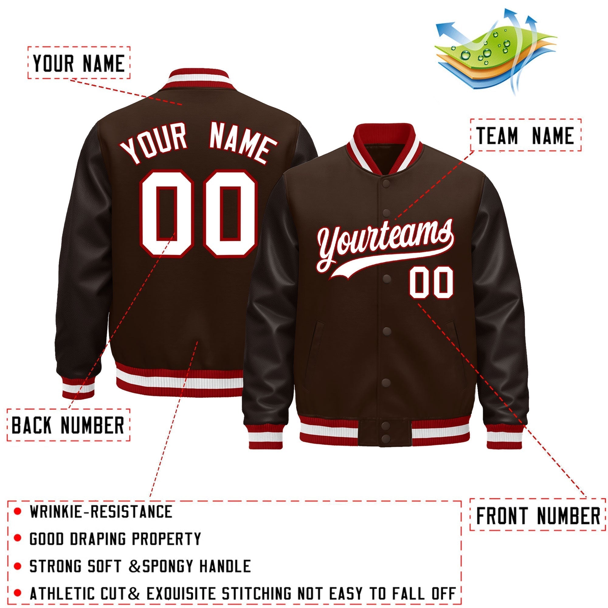Custom Brown Red White Classic Style Leather Sleeves Wrinkle-Resistant Jacket| KXKSHOP