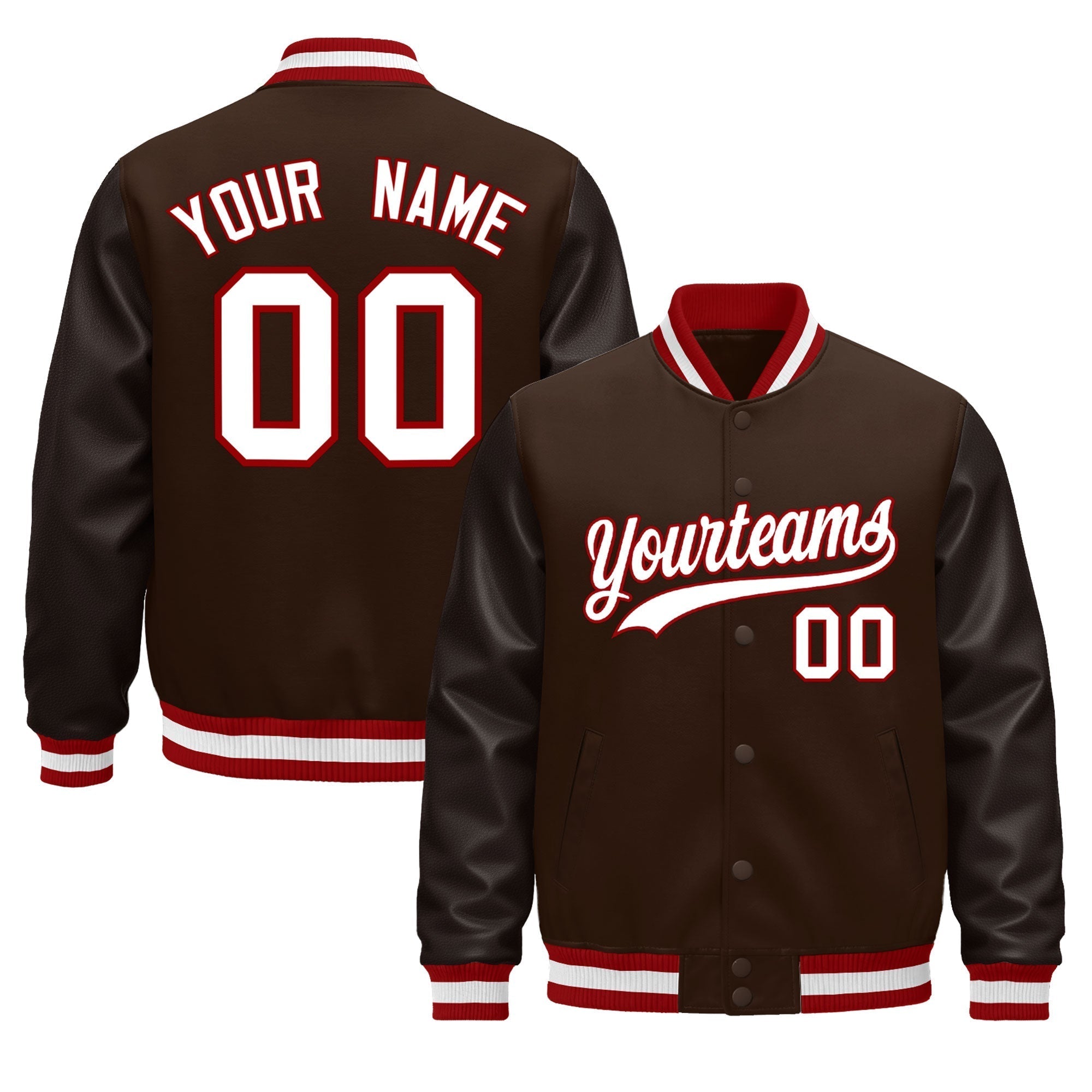 Custom Brown Red White Classic Style Leather Sleeves Wrinkle-Resistant Jacket| KXKSHOP