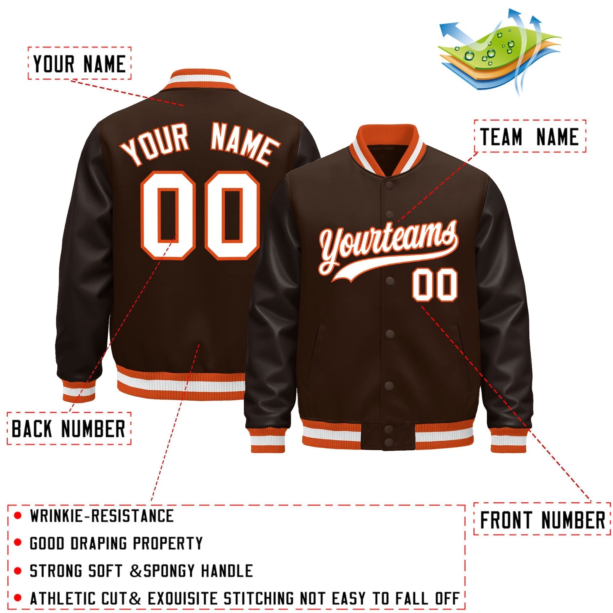 Custom Brown Orange White Classic Style Leather Sleeves Wrinkle-Resistant Jacket| KXKSHOP