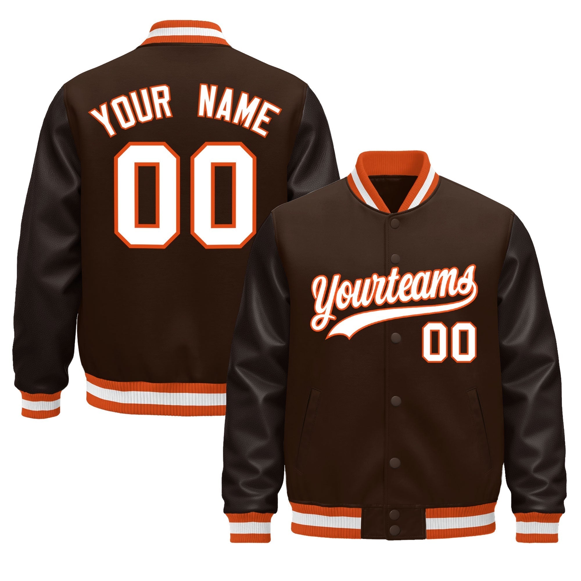 Custom Brown Orange White Classic Style Leather Sleeves Wrinkle-Resistant Jacket| KXKSHOP