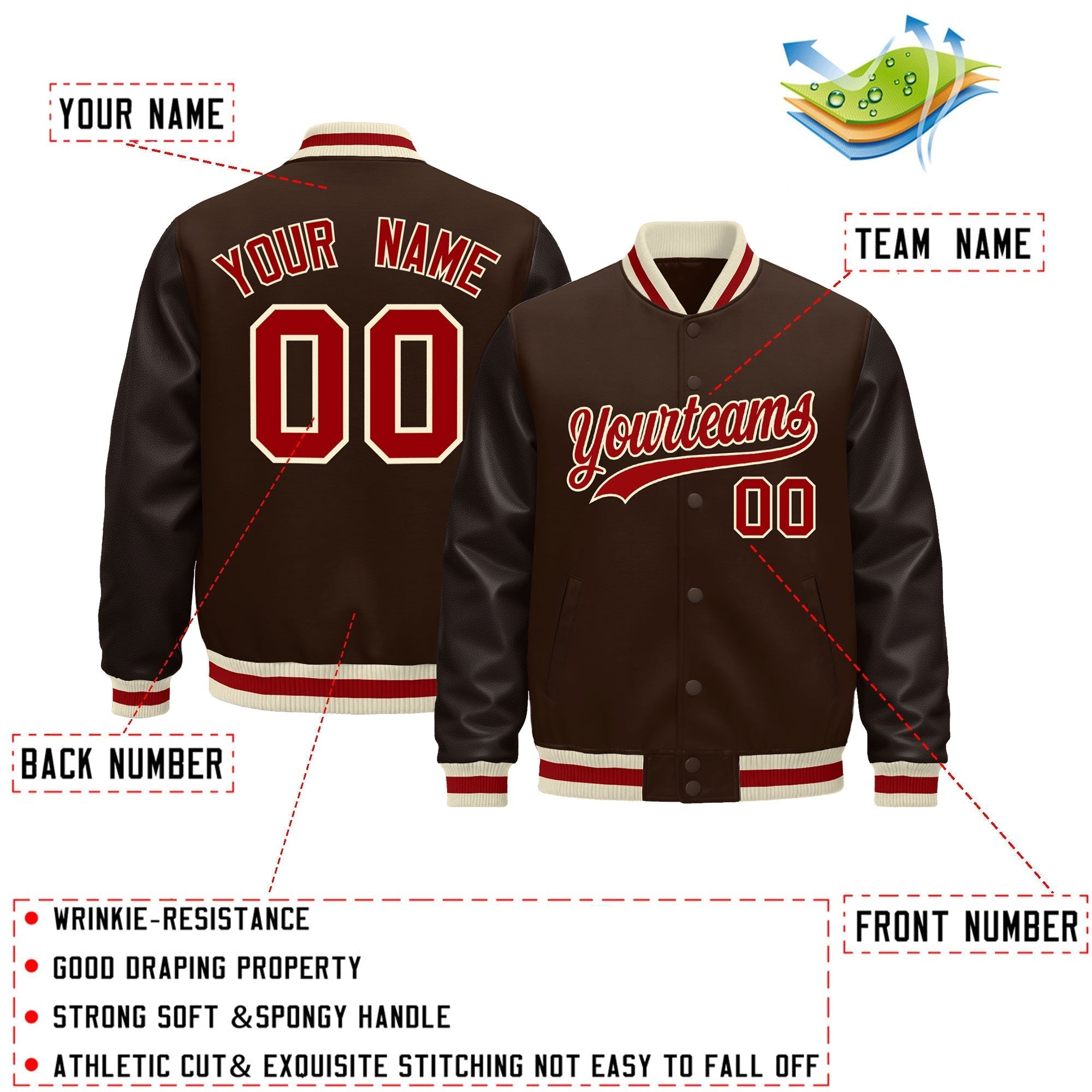 Custom Brown Cream Red Classic Style Leather Sleeves Wrinkle-Resistant Jacket| KXKSHOP