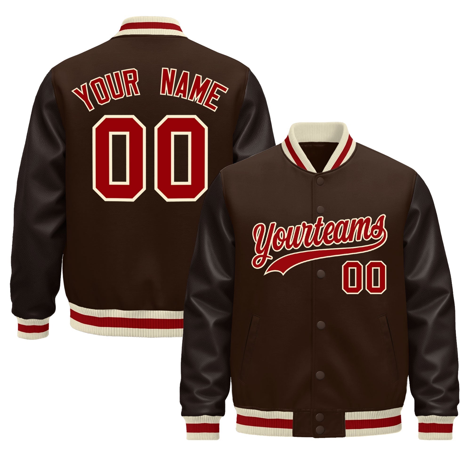 Custom Brown Cream Red Classic Style Leather Sleeves Wrinkle-Resistant Jacket| KXKSHOP