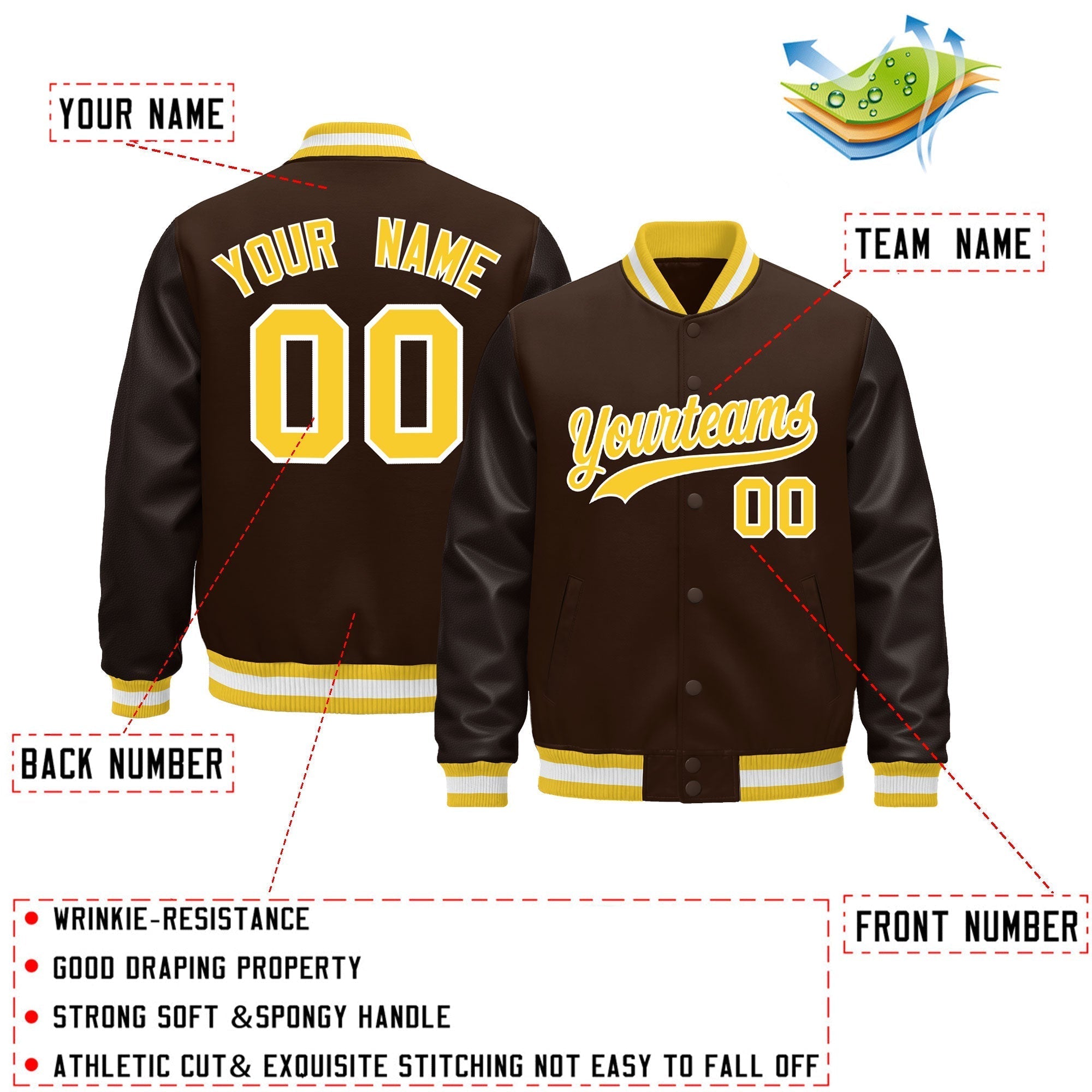 Custom Brown Gold White Classic Style Leather Sleeves Wrinkle-Resistant Jacket| KXKSHOP