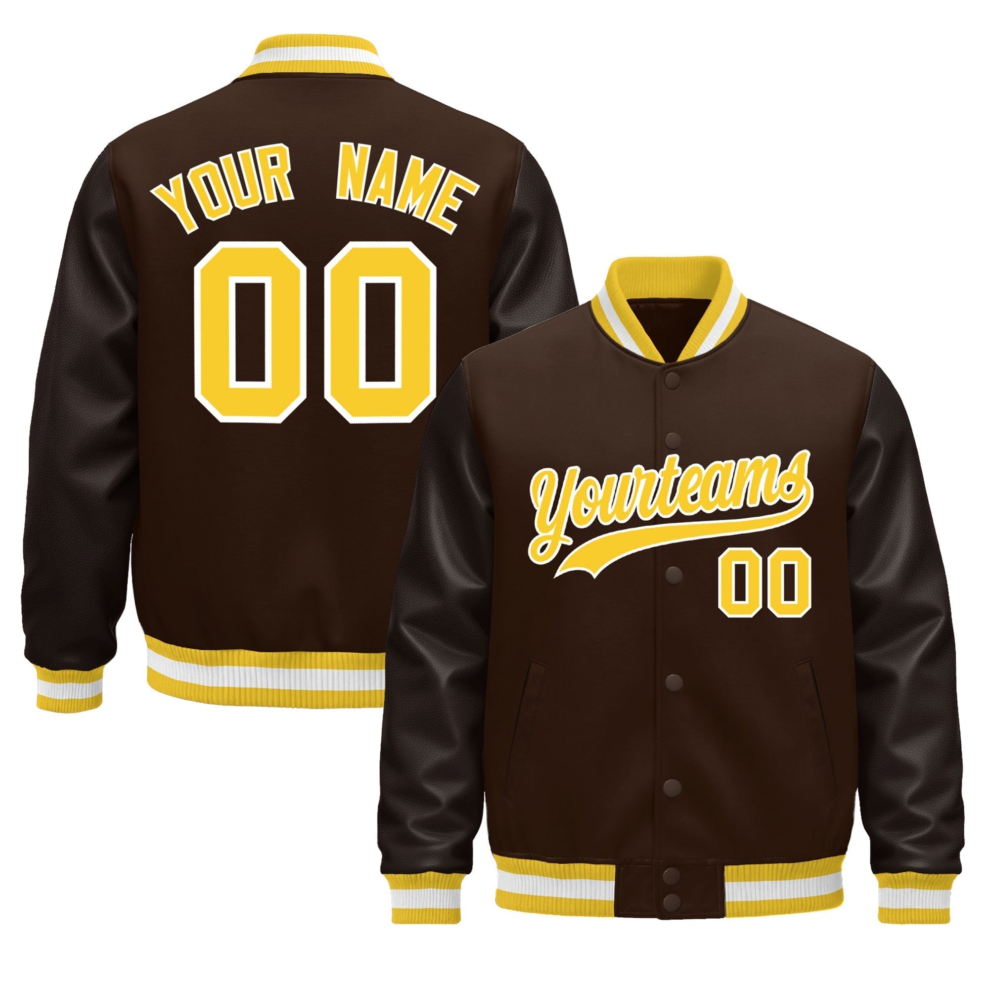 Custom Brown Gold White Classic Style Leather Sleeves Wrinkle-Resistant Jacket| KXKSHOP