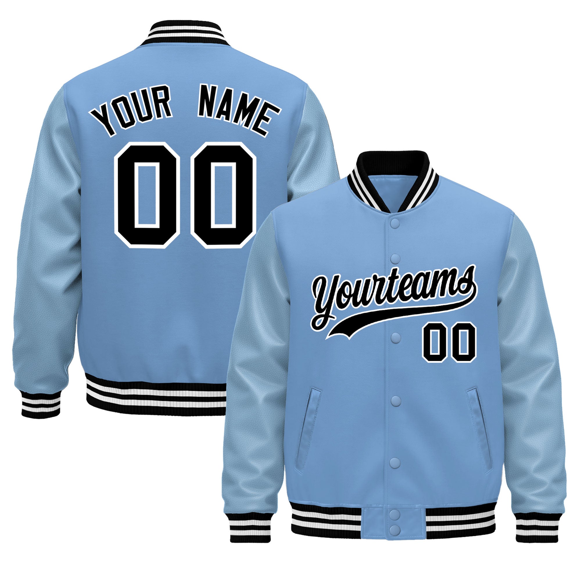 Custom Powder Blue Black White Classic Style Leather Sleeves Wrinkle-Resistant Jacket| KXKSHOP