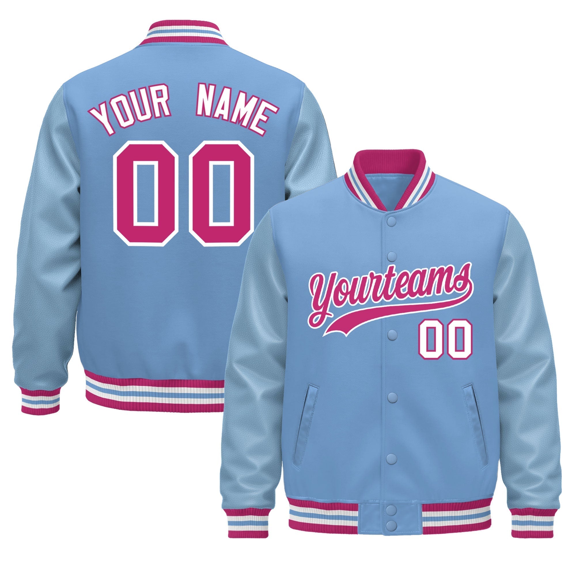 Custom Powder Blue Pink White Classic Style Leather Sleeves Wrinkle-Resistant Jacket| KXKSHOP