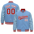 Custom Powder Blue Red White Classic Style Leather Sleeves Wrinkle-Resistant Jacket| KXKSHOP