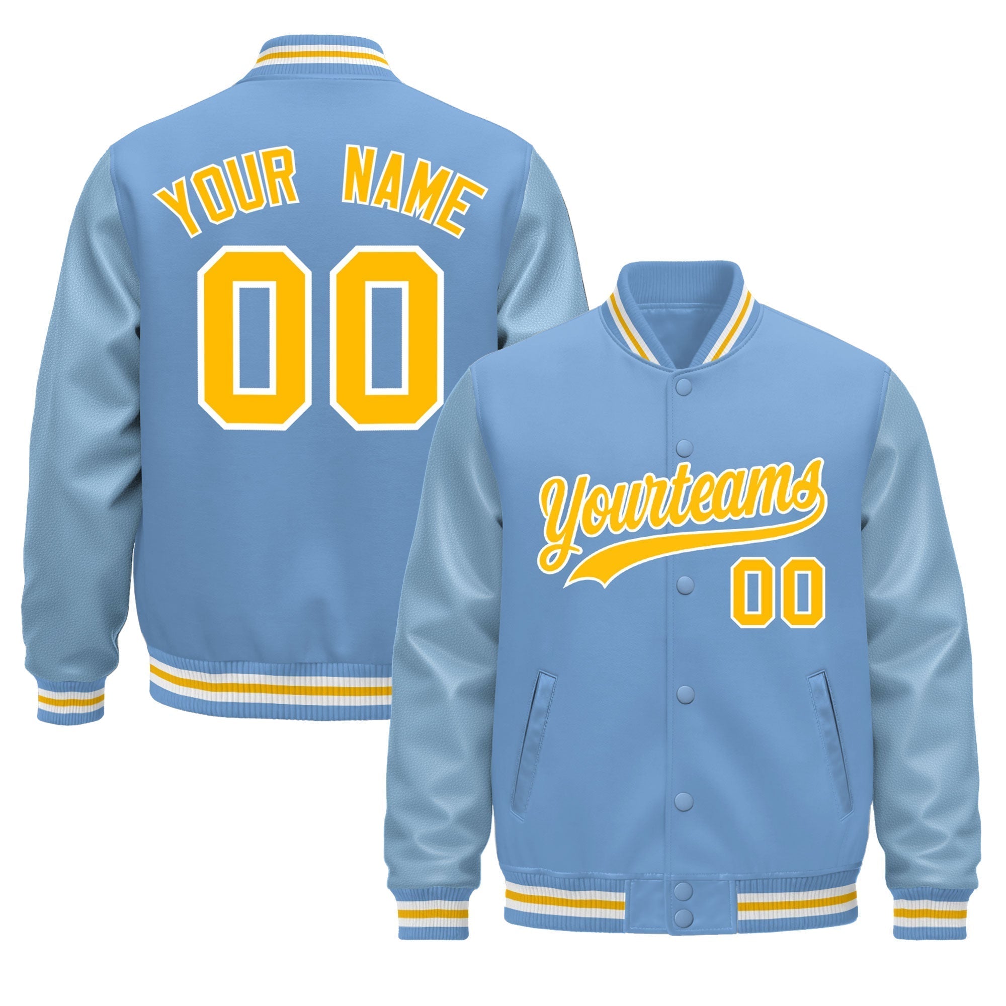Custom Powder Blue Yellow White Classic Style Leather Sleeves Wrinkle-Resistant Jacket| KXKSHOP