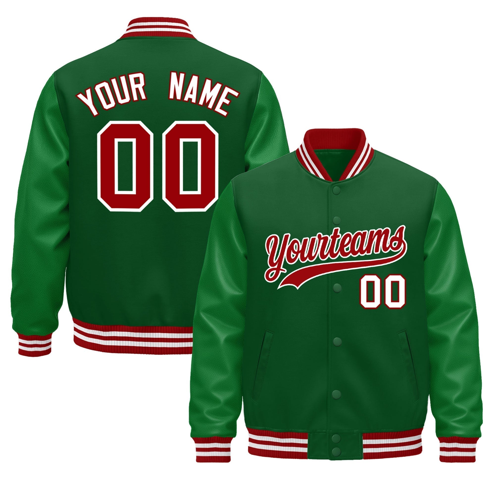 Custom Kelly Green Red White Classic Style Leather Sleeves Wrinkle-Resistant Jacket| KXKSHOP