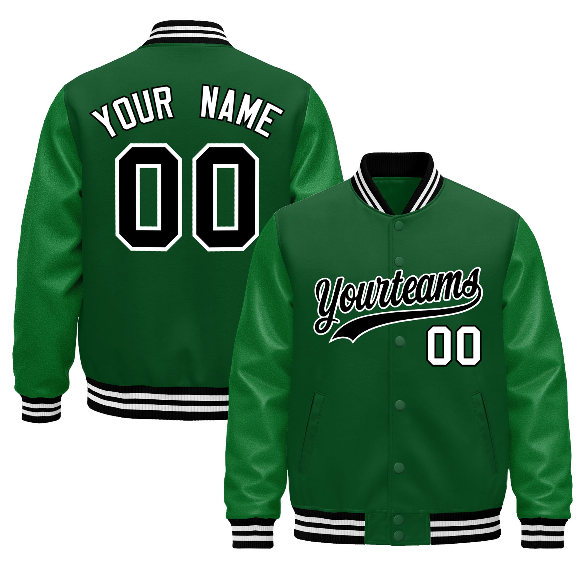 Custom Kelly Green Black White Classic Style Leather Sleeves Wrinkle-Resistant Jacket| KXKSHOP