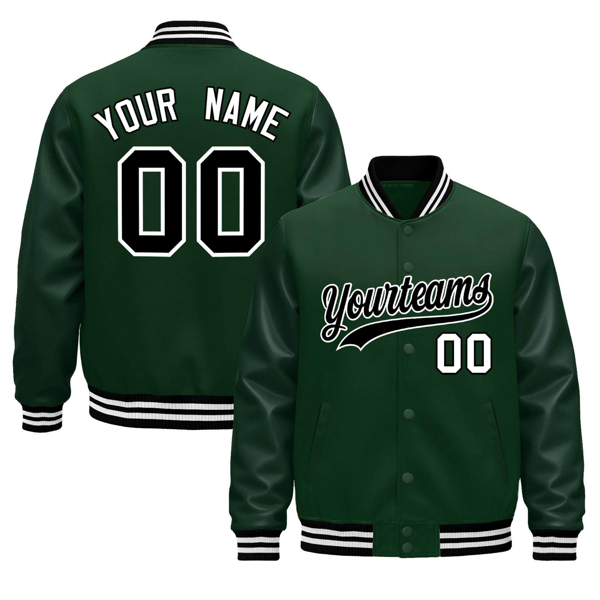Custom Green Black White Classic Style Leather Sleeves Wrinkle-Resistant Jacket| KXKSHOP