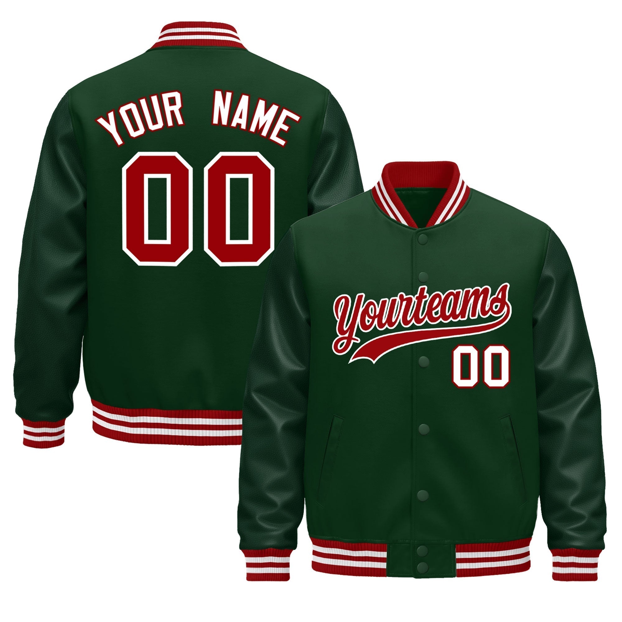 Custom Green Red White Classic Style Leather Sleeves Wrinkle-Resistant Jacket| KXKSHOP