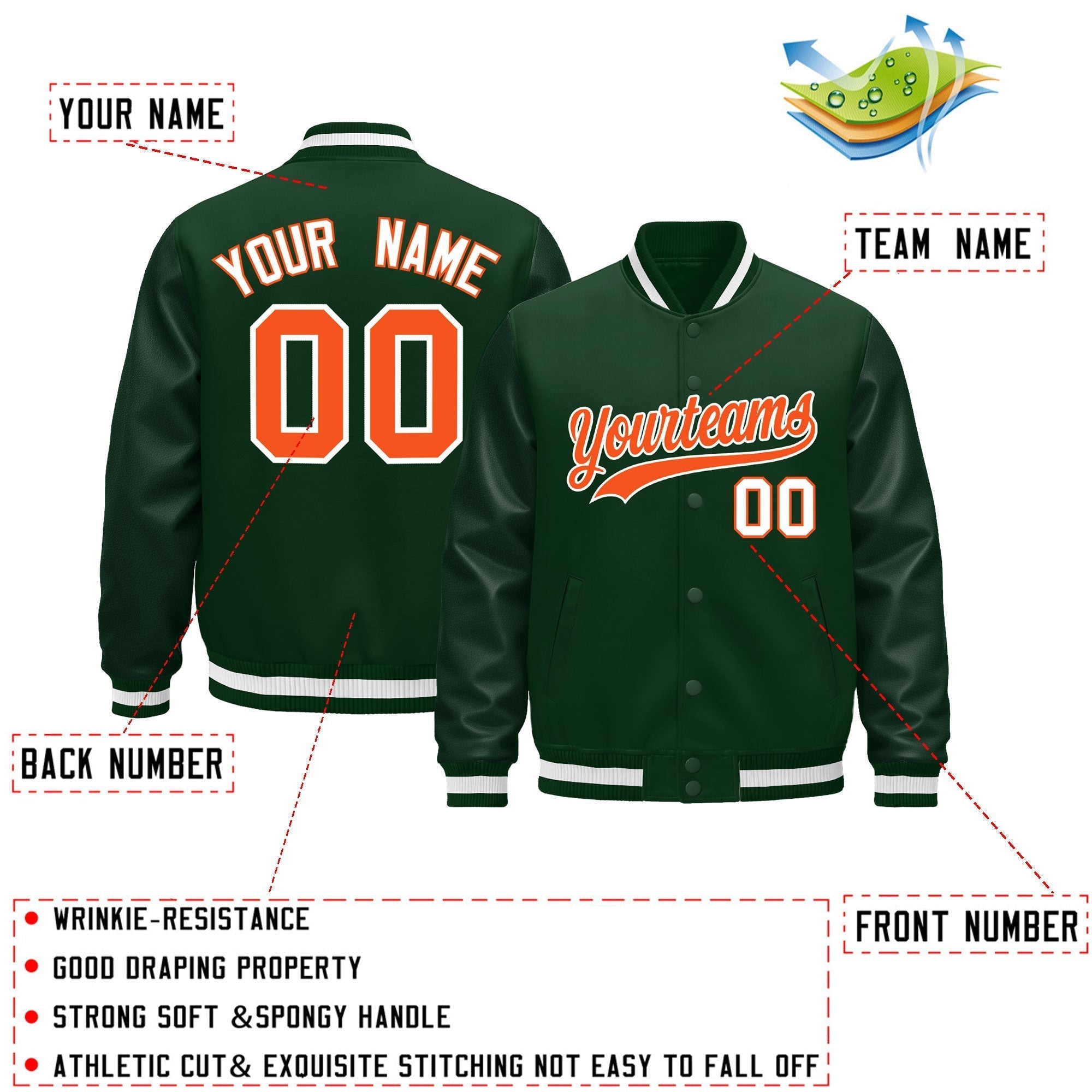 Custom Green White Classic Style Leather Sleeves Wrinkle-Resistant Jacket| KXKSHOP