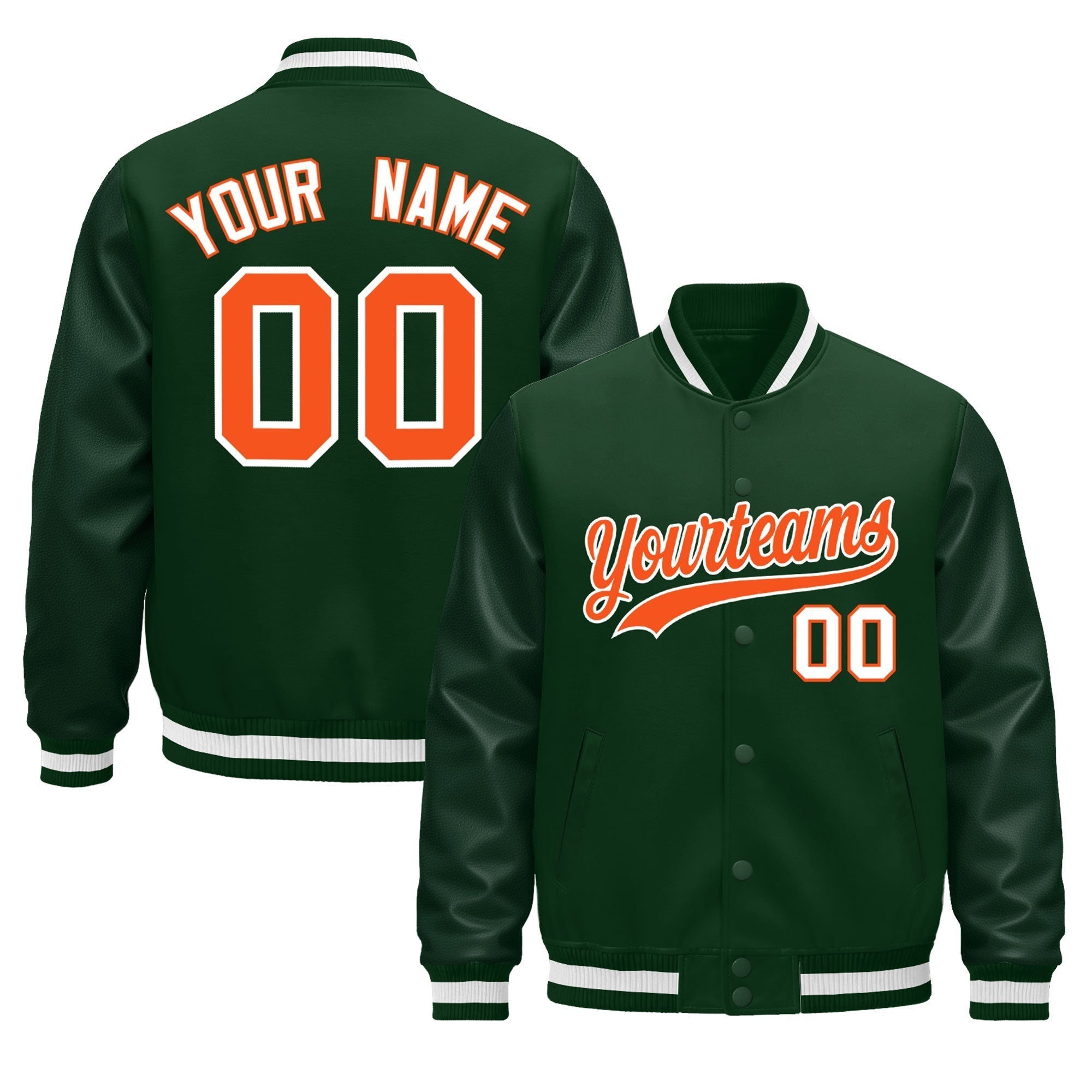 Custom Green White Classic Style Leather Sleeves Wrinkle-Resistant Jacket| KXKSHOP
