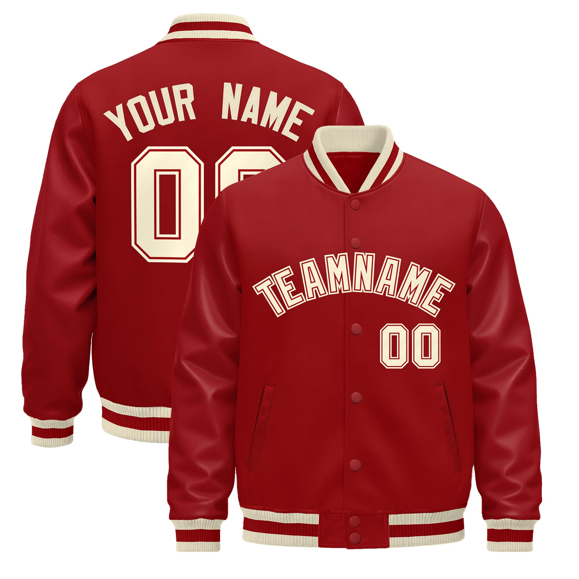 Custom Red Cream Classic Style Leather Sleeves Wrinkle-Resistant Jacket| KXKSHOP