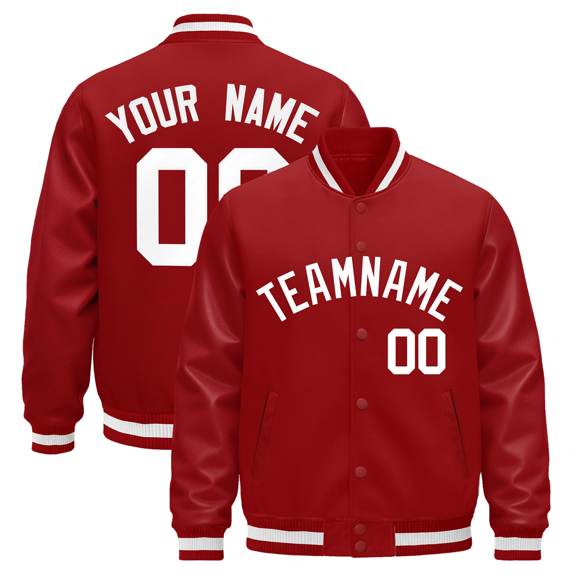 Custom Red White Classic Style Leather Sleeves Wrinkle-Resistant Jacket| KXKSHOP
