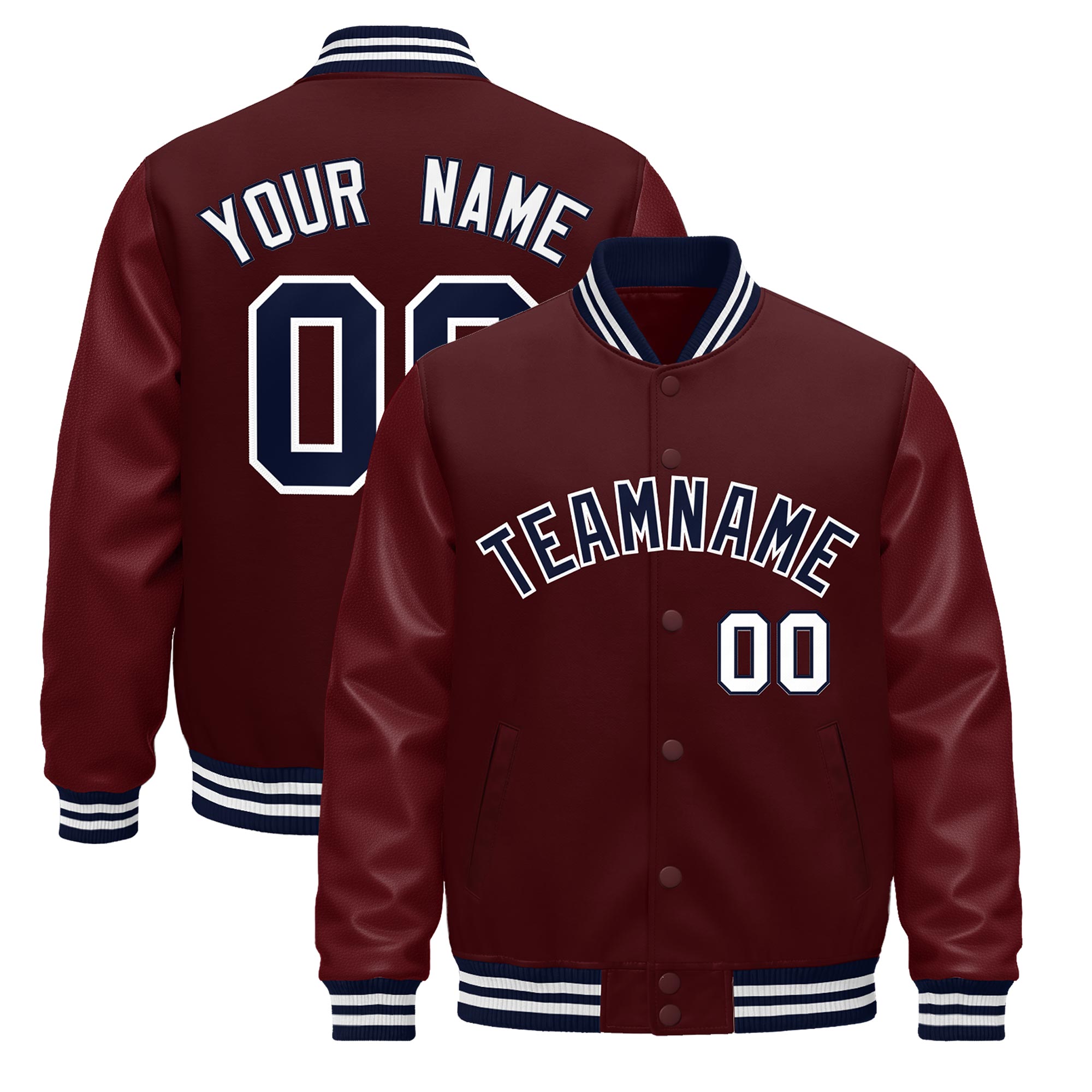 Custom Burgundy White Classic Style Leather Sleeves Wrinkle-Resistant Jacket| KXKSHOP