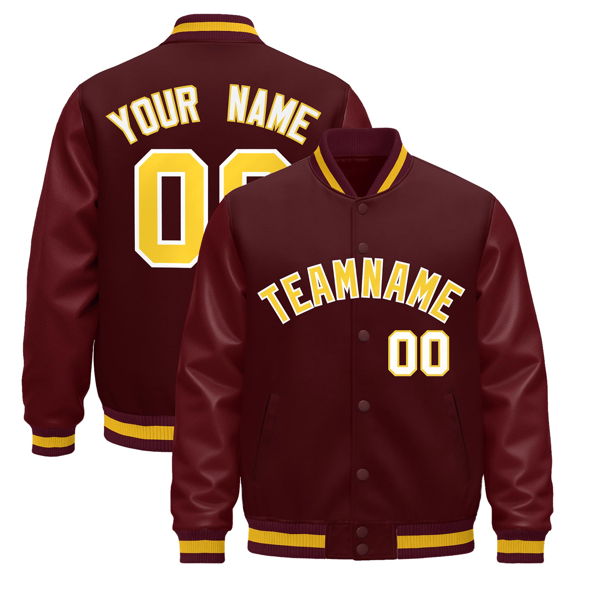Custom Burgundy White Classic Style Leather Sleeves Wrinkle-Resistant Jacket| KXKSHOP