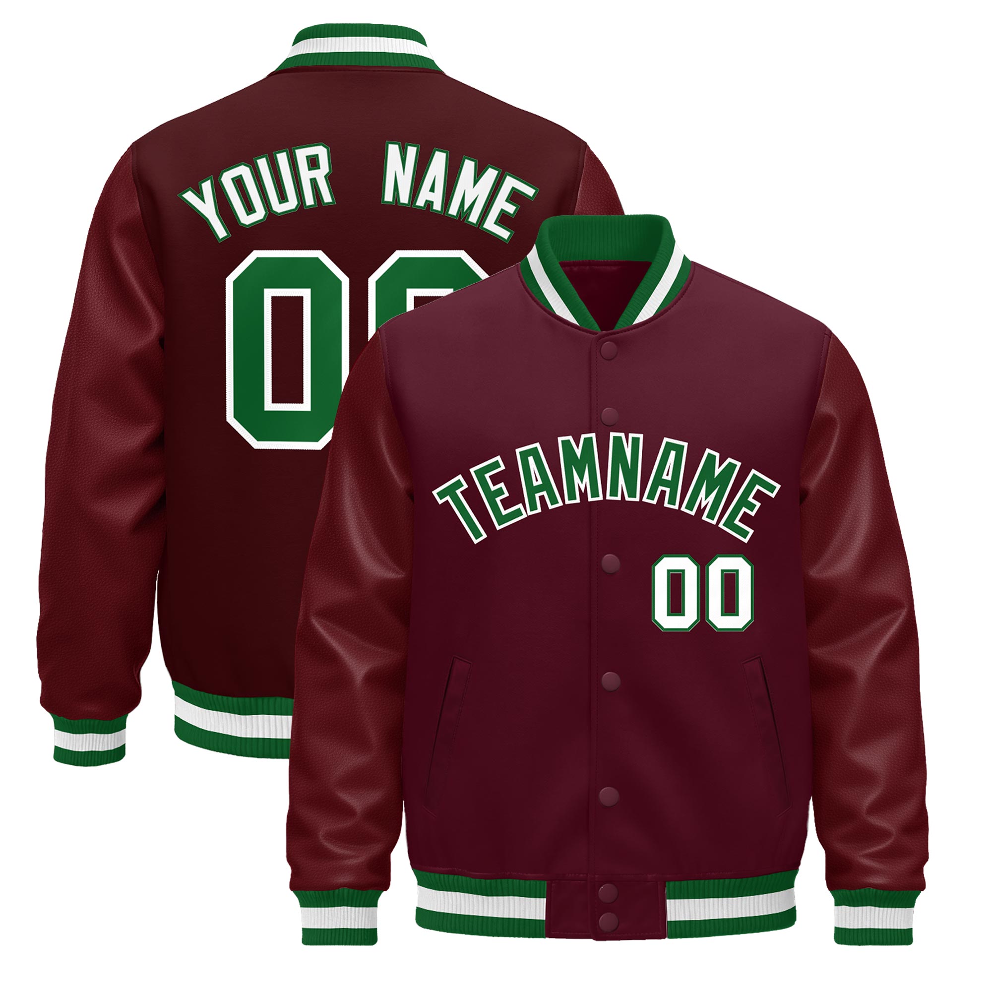 Custom Burgundy White Classic Style Leather Sleeves Wrinkle-Resistant Jacket| KXKSHOP