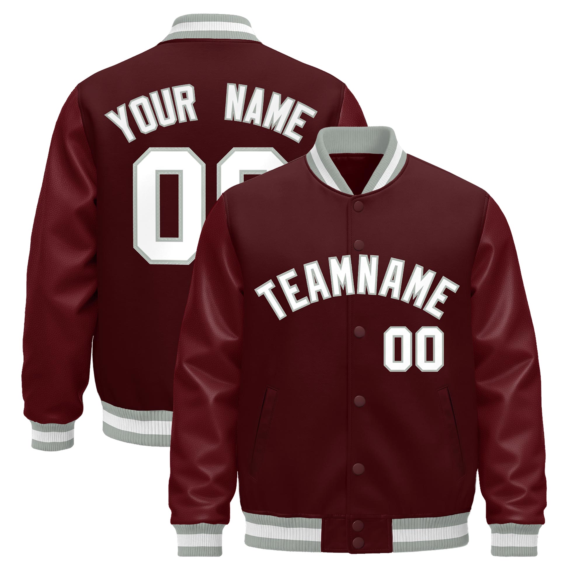 Custom Burgundy White Classic Style Leather Sleeves Wrinkle-Resistant Jacket| KXKSHOP