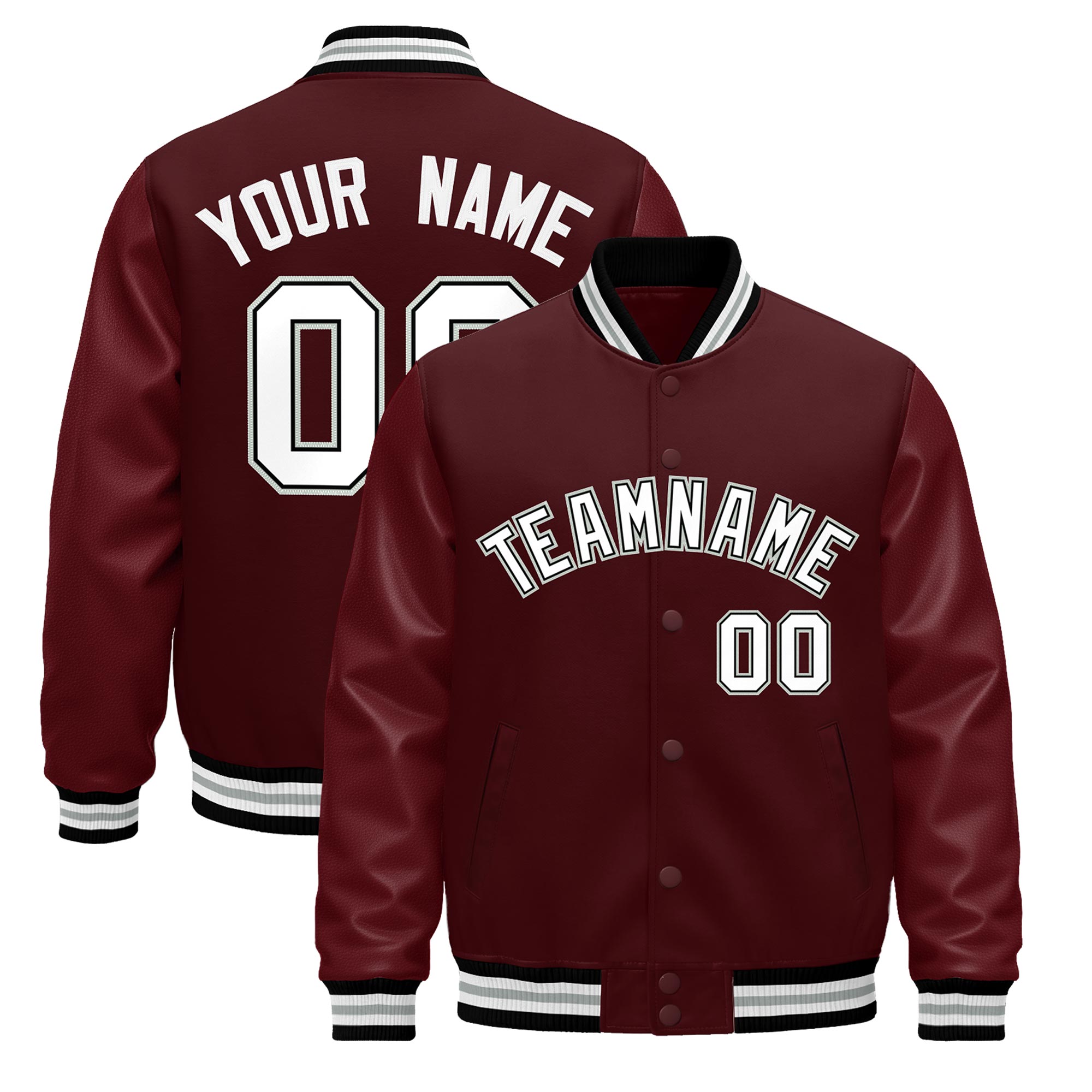 Custom Burgundy White Classic Style Leather Sleeves Wrinkle-Resistant Jacket| KXKSHOP