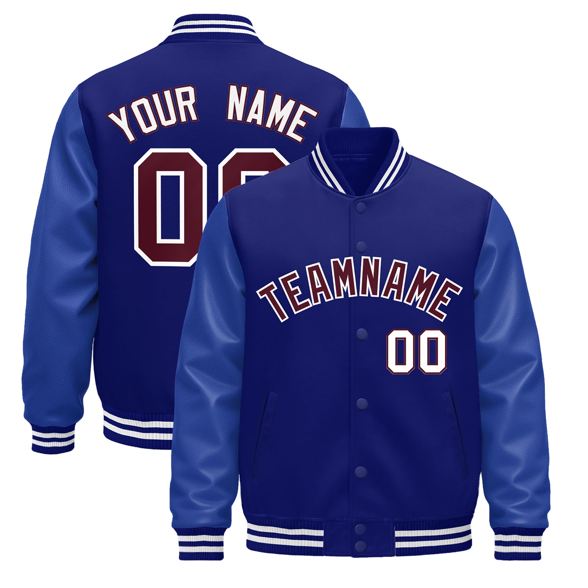 Custom Royal Blue White Classic Style Leather Sleeves Wrinkle-Resistant Jacket| KXKSHOP