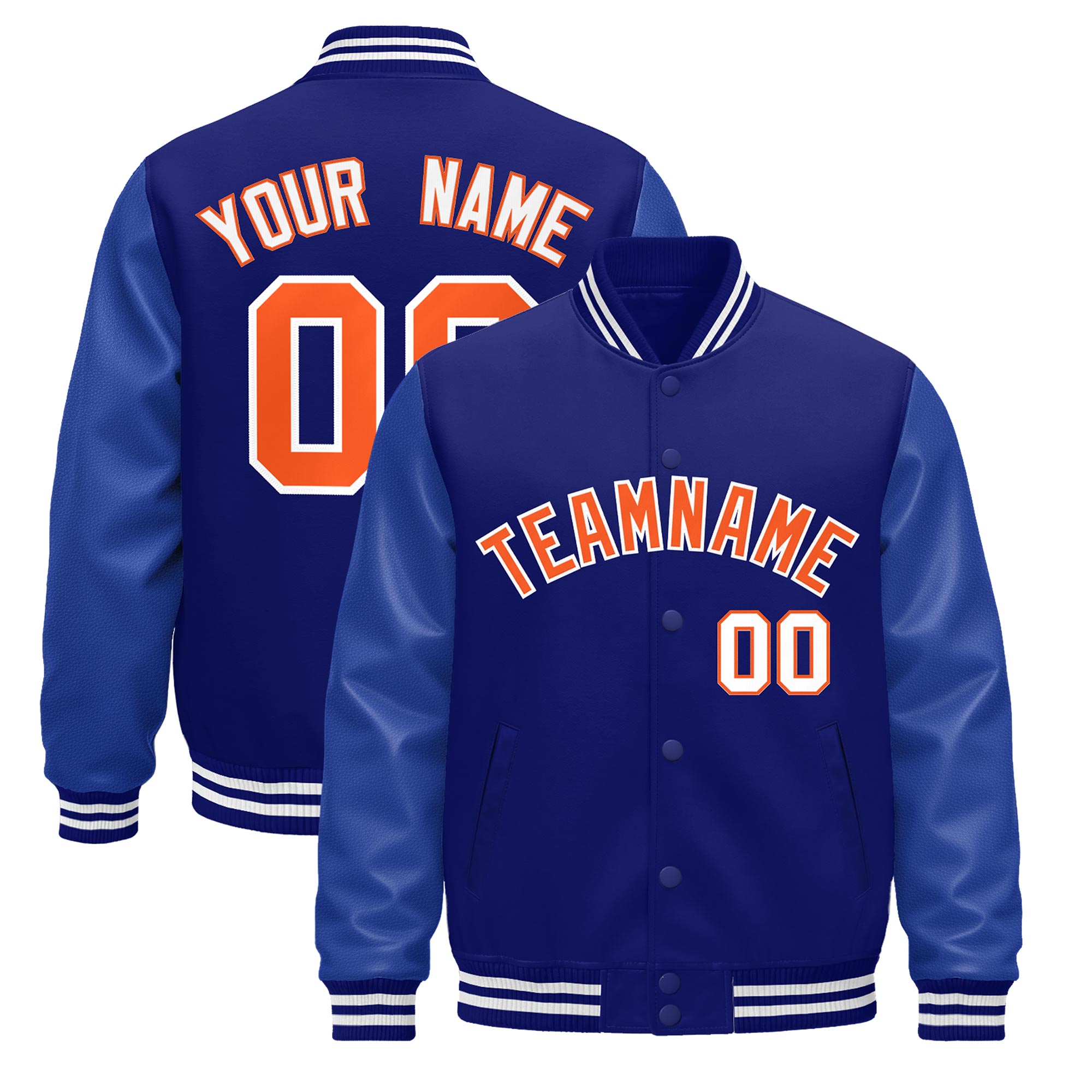 Custom Royal Blue White Classic Style Leather Sleeves Wrinkle-Resistant Jacket| KXKSHOP