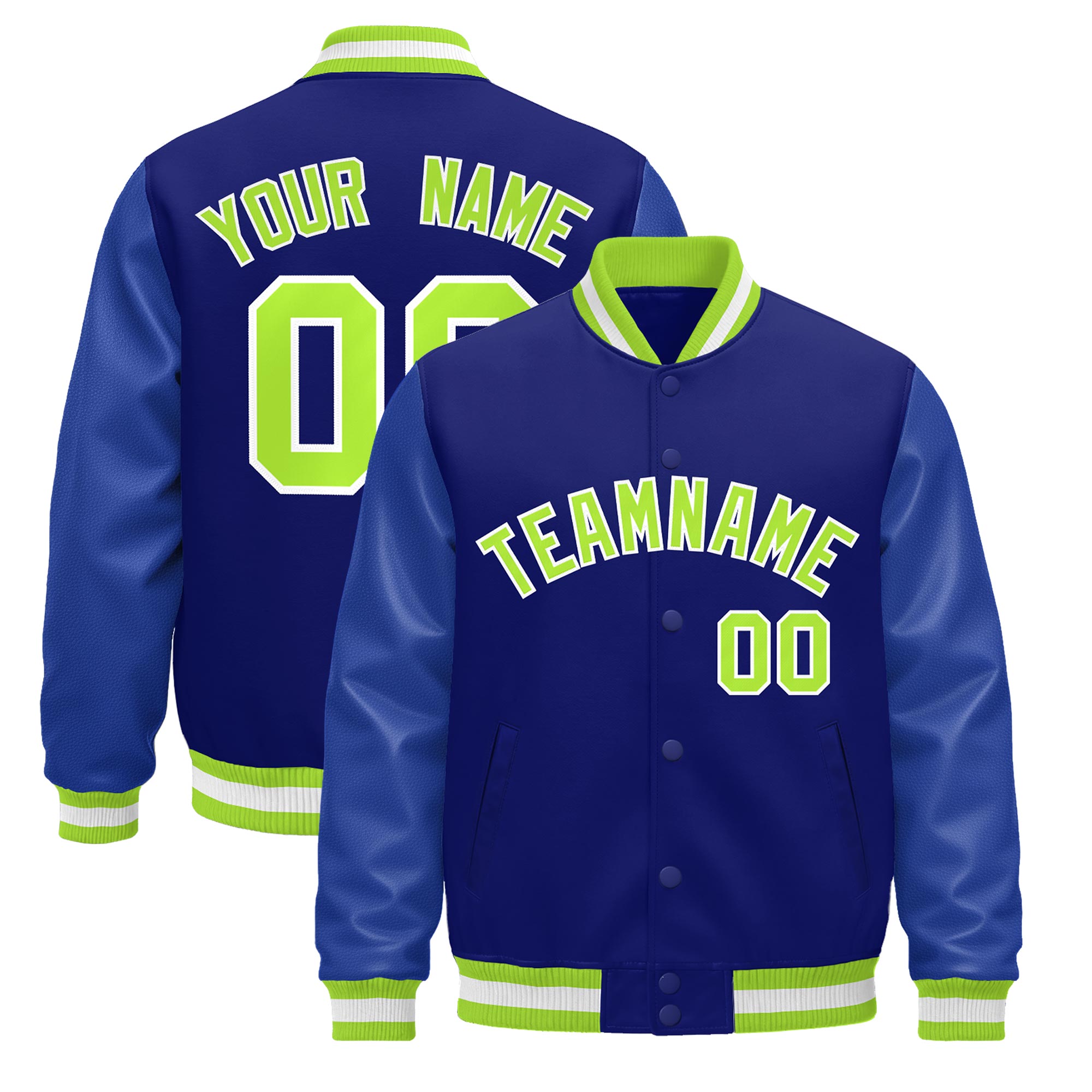 Custom Royal Blue White Classic Style Leather Sleeves Wrinkle-Resistant Jacket| KXKSHOP