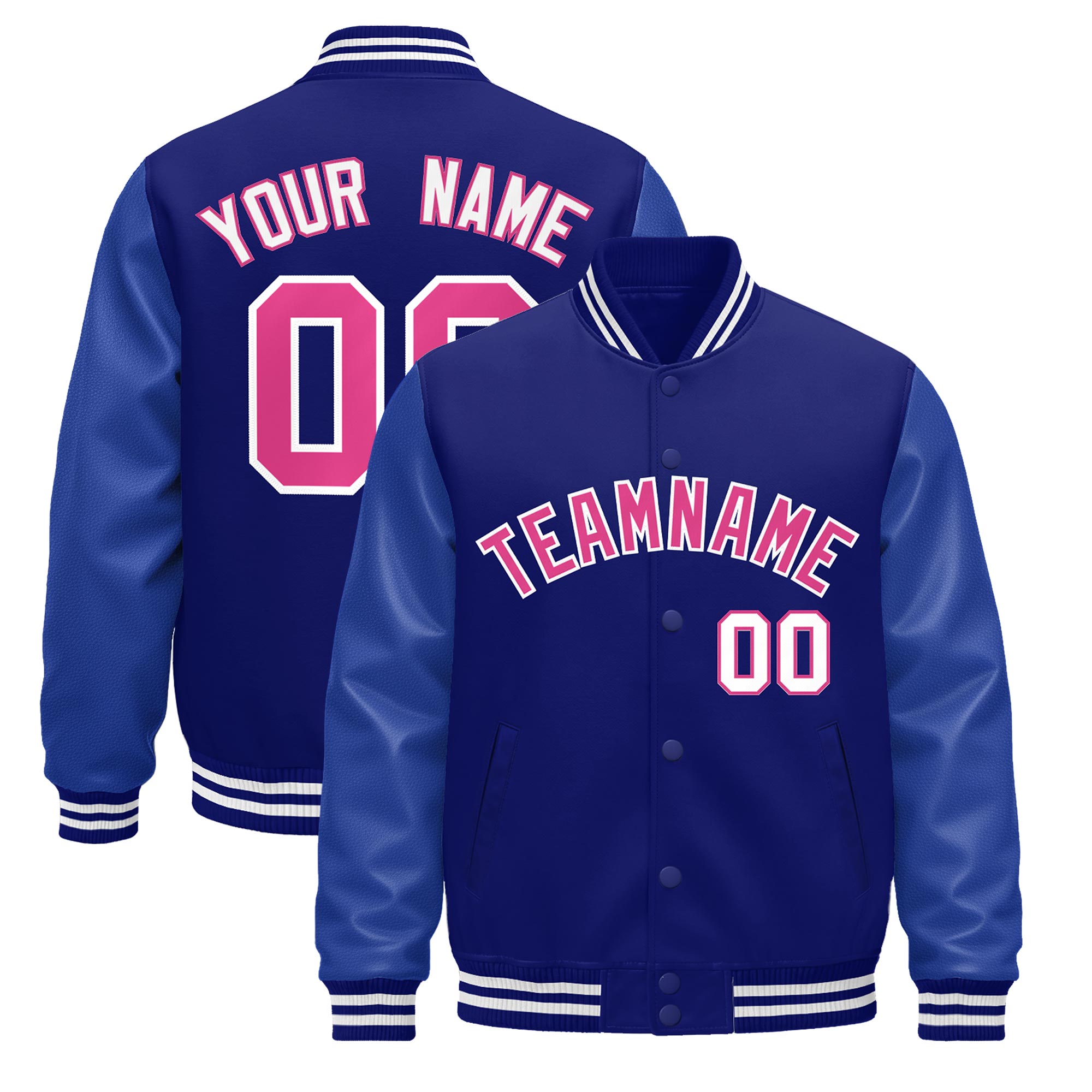 Custom Royal Blue White Classic Style Leather Sleeves Wrinkle-Resistant Jacket| KXKSHOP