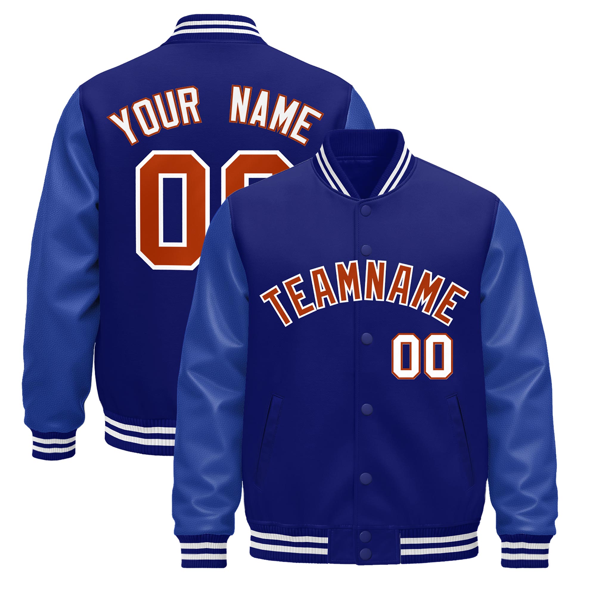 Custom Royal Blue White Classic Style Leather Sleeves Wrinkle-Resistant Jacket| KXKSHOP