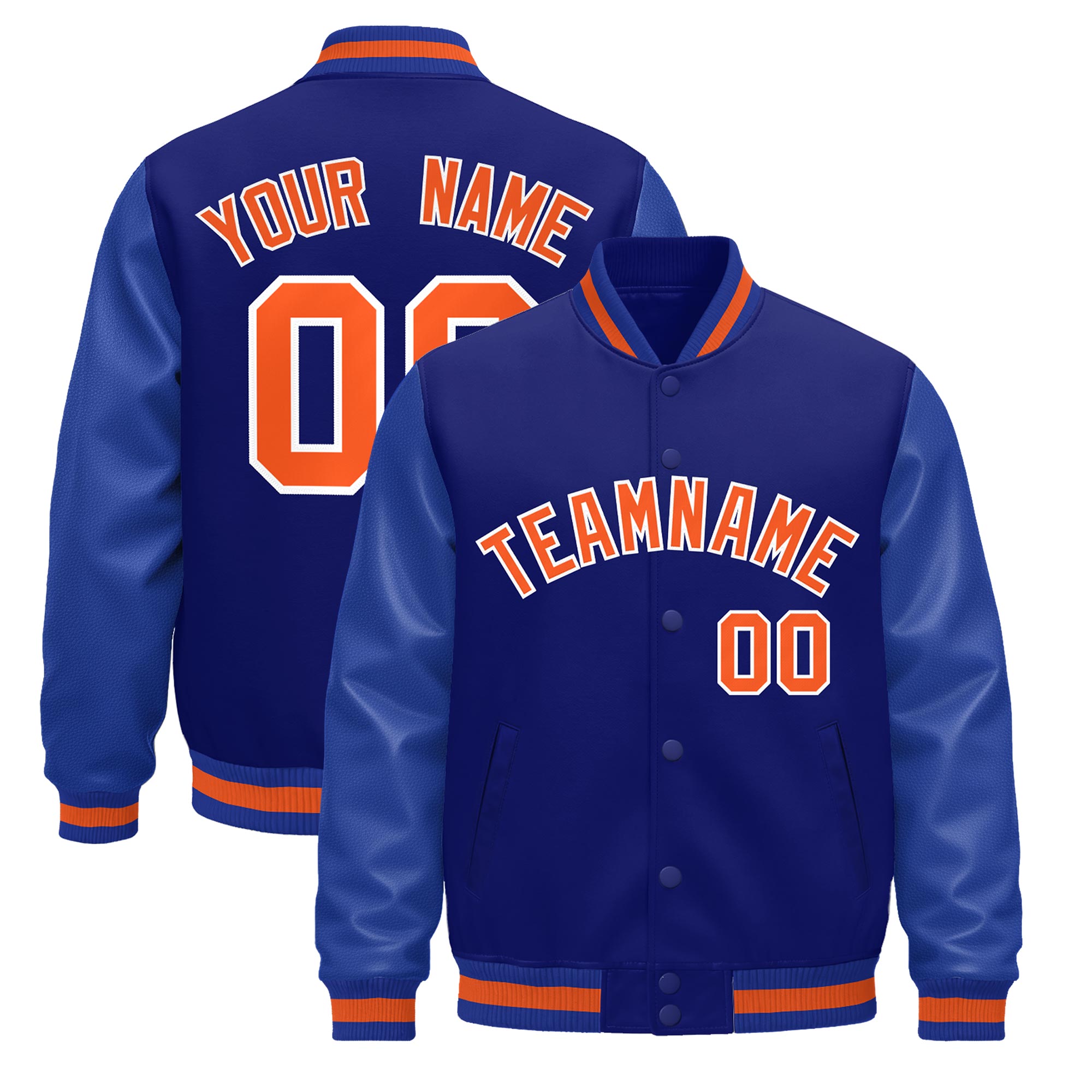 Custom Royal Blue White Classic Style Leather Sleeves Wrinkle-Resistant Jacket| KXKSHOP